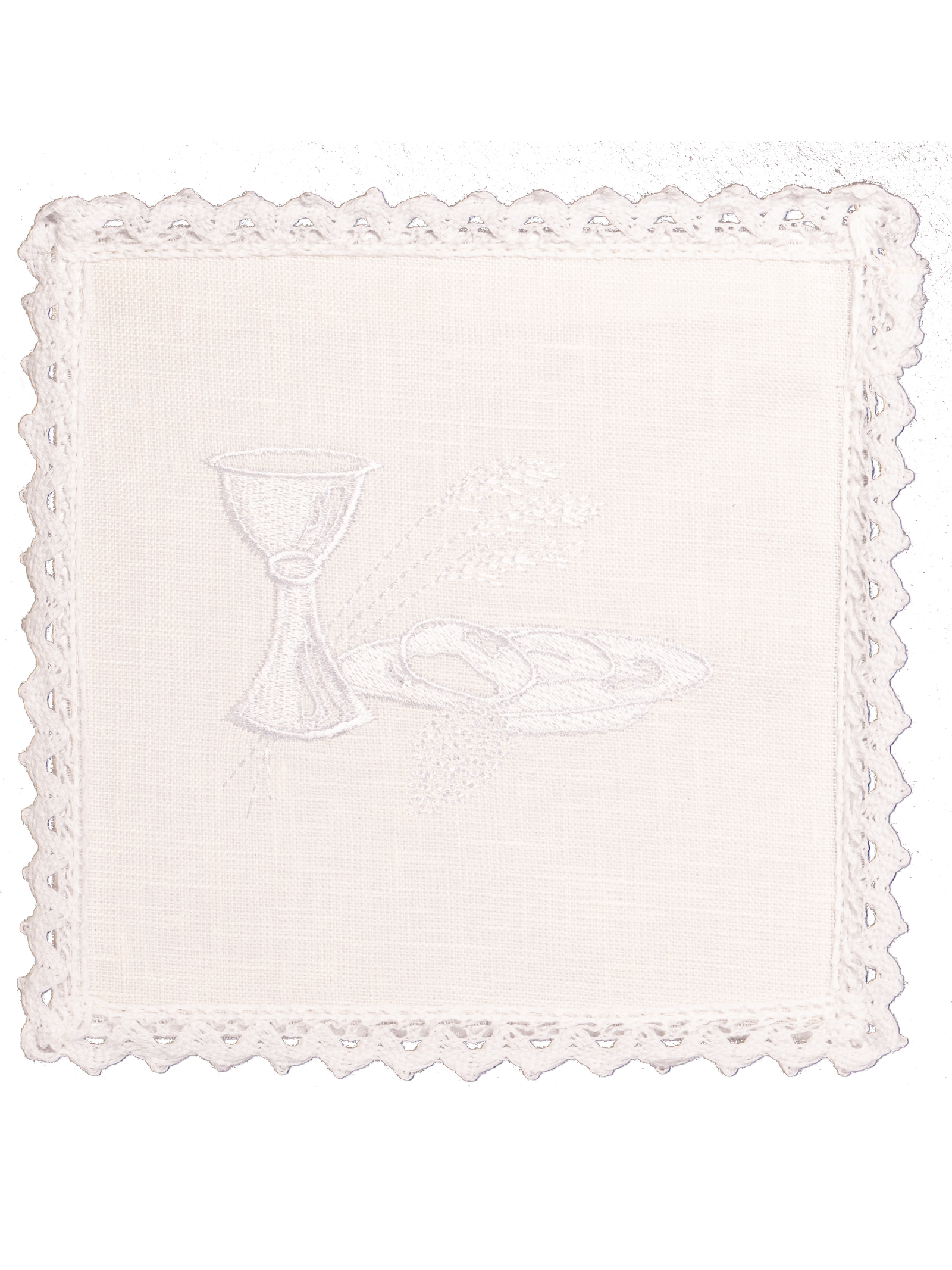 Set de calice en lin avec broderie eucharistique blanc