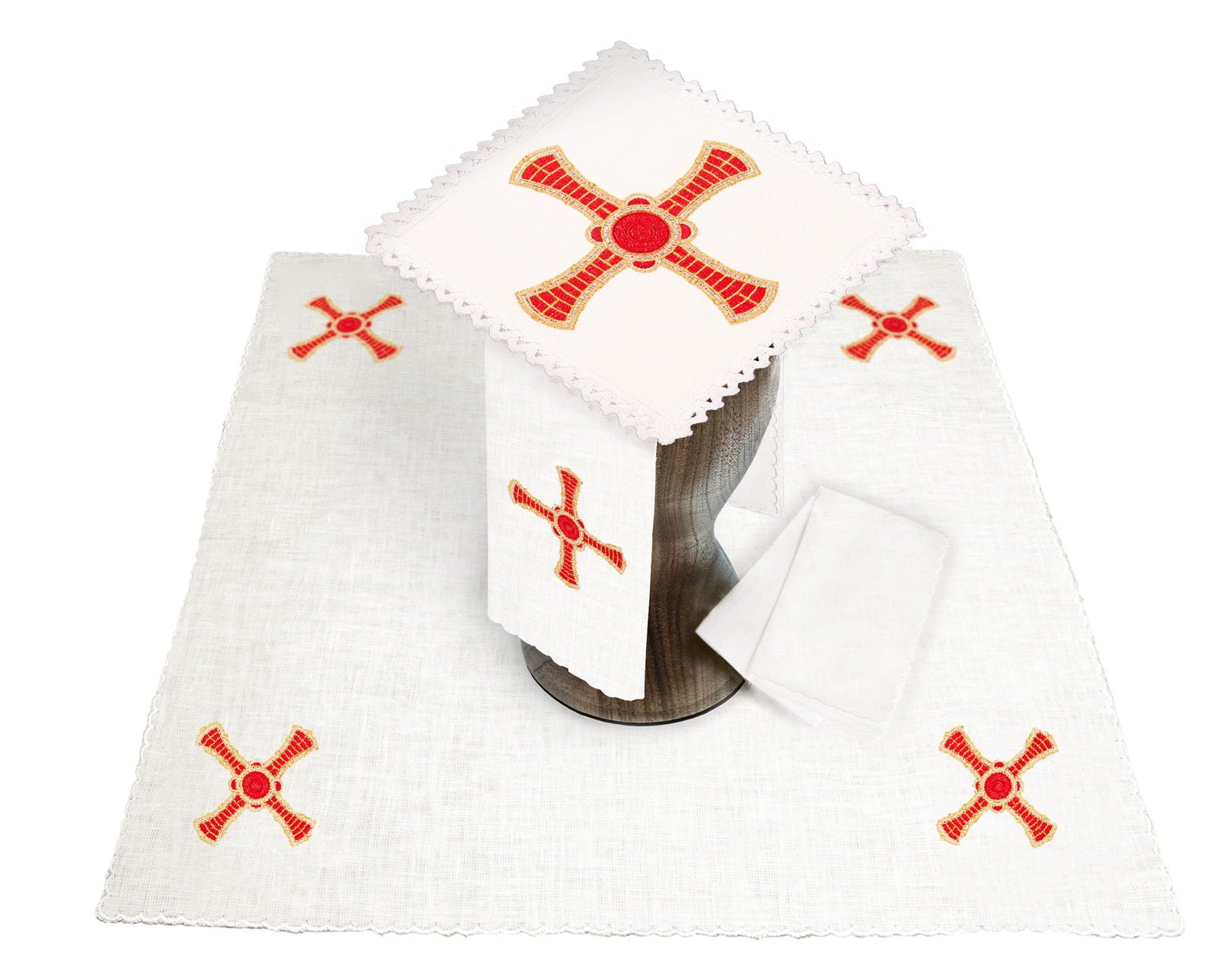 Set de calice en lin avec broderie eucharistique croix rouge