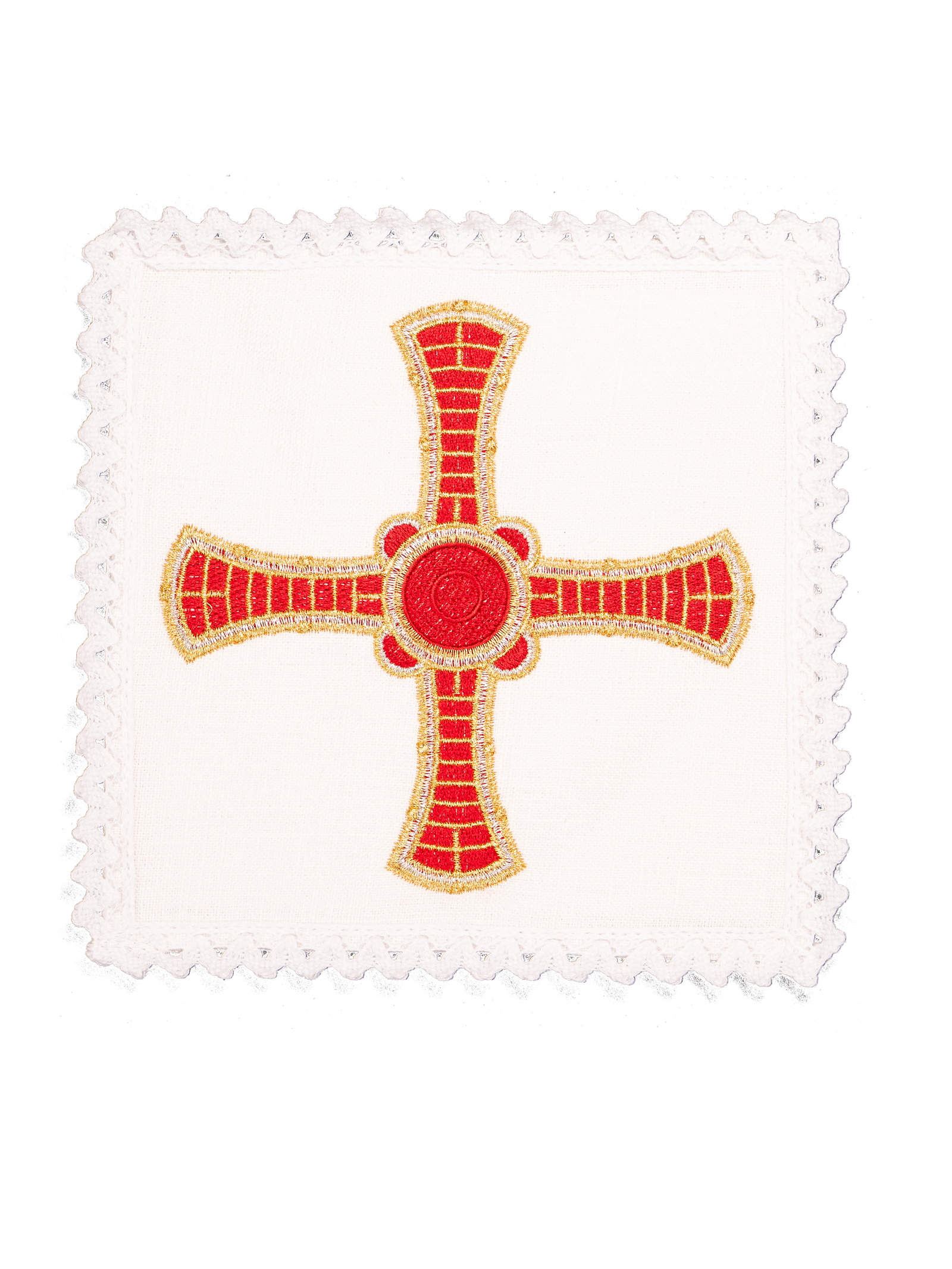 Set de calice en lin avec broderie eucharistique croix rouge