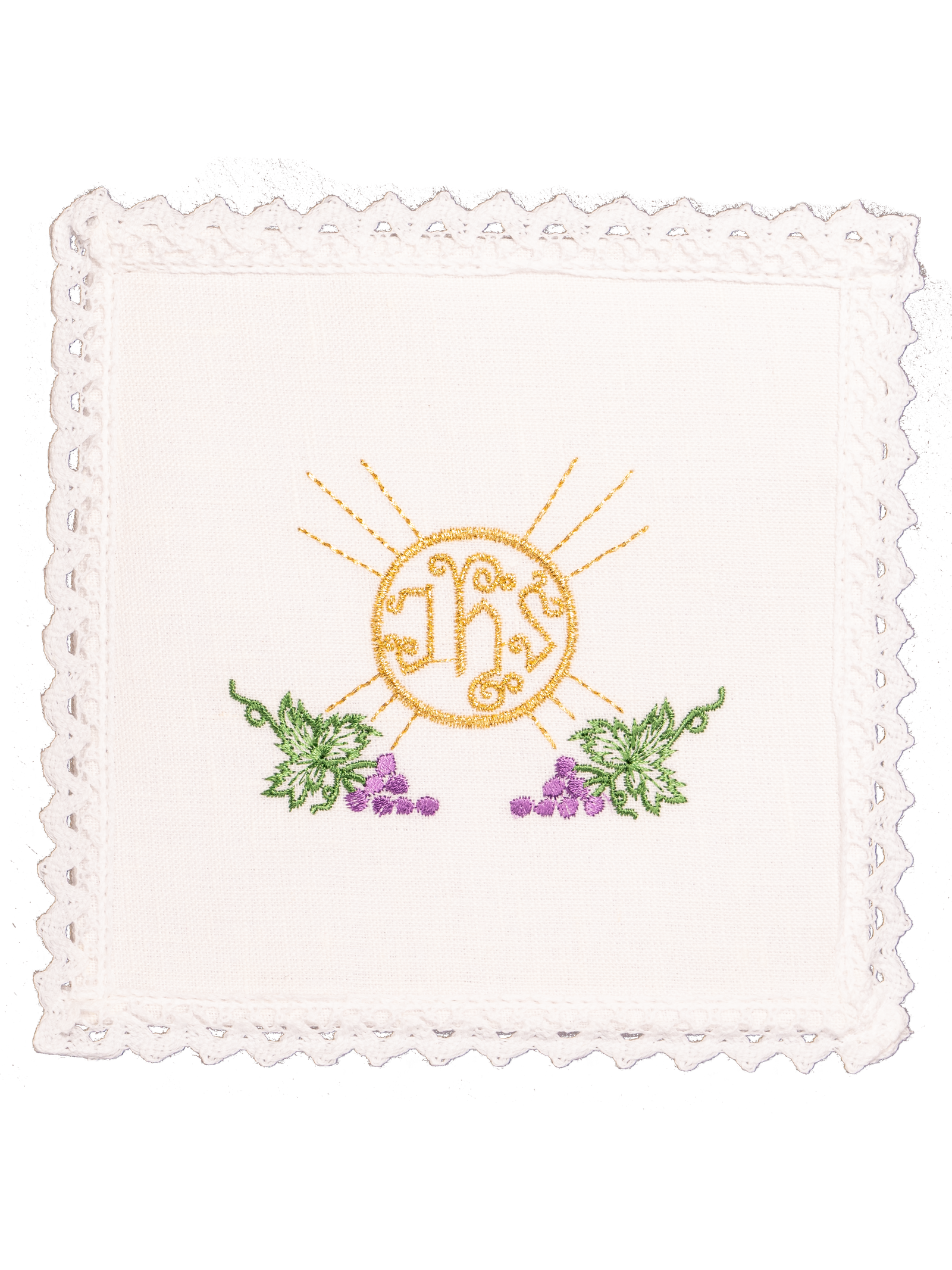 Set de calice en lin avec broderie eucharistique JHS