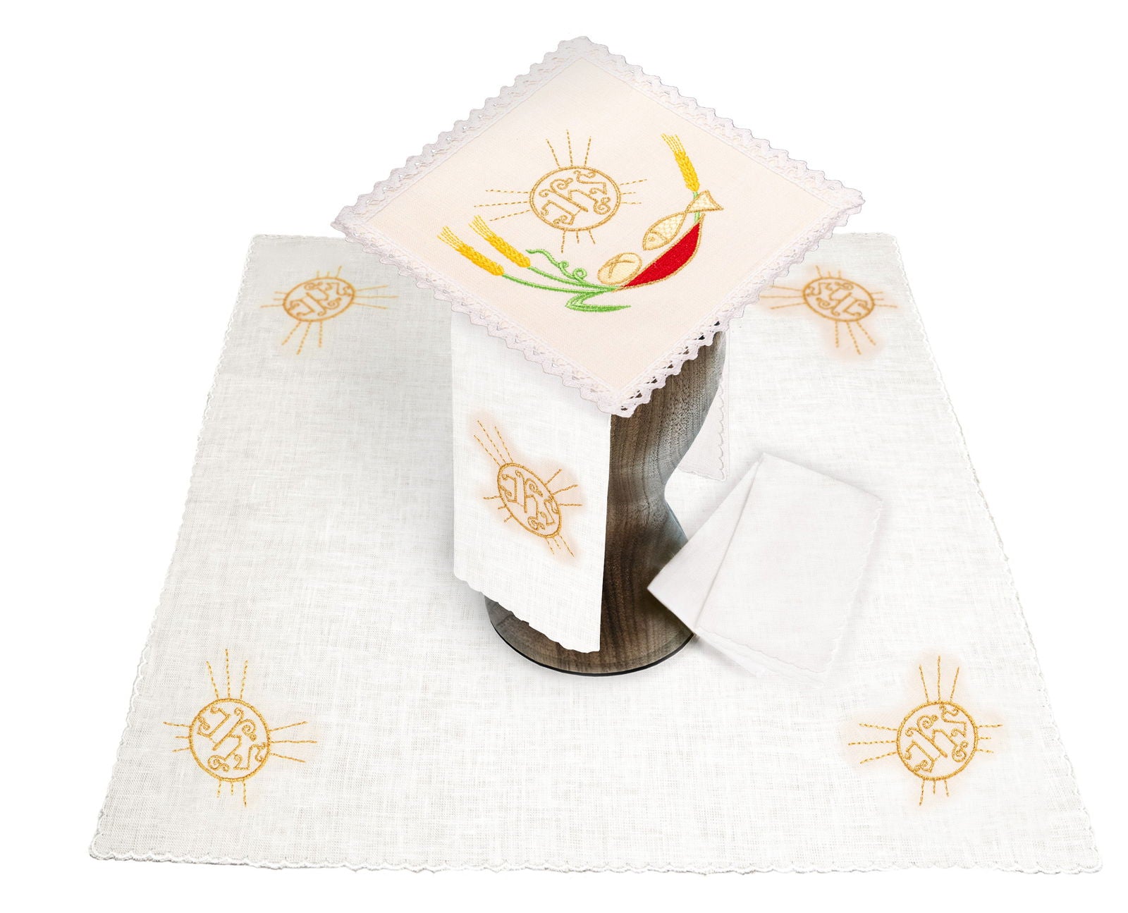 Set de calice en lin avec broderie eucharistique IHS