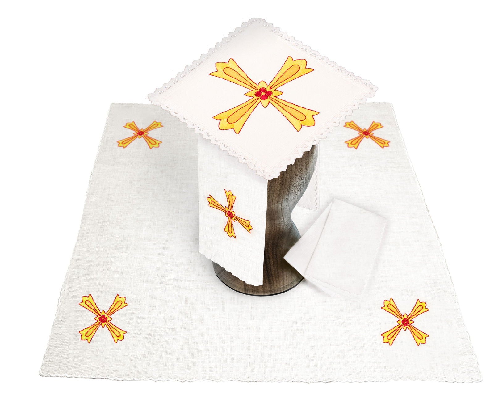 Calice en lin avec croix eucharistique brodée