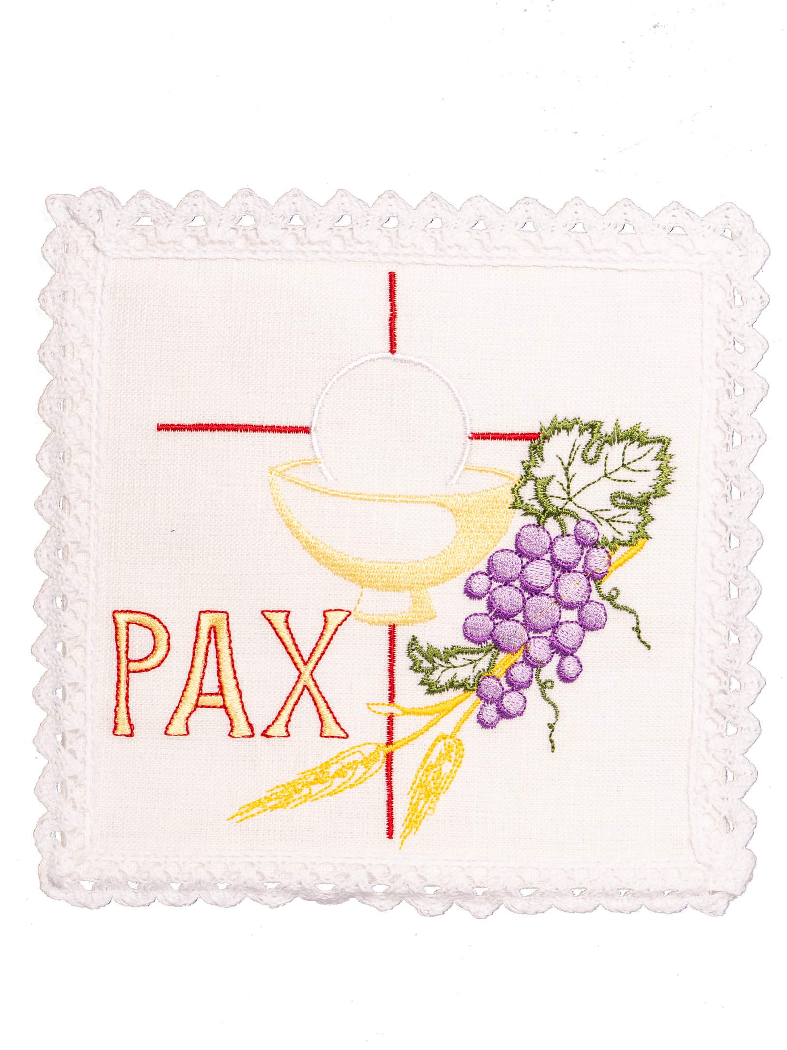 Set de calice en lin avec broderie eucharistique PAX