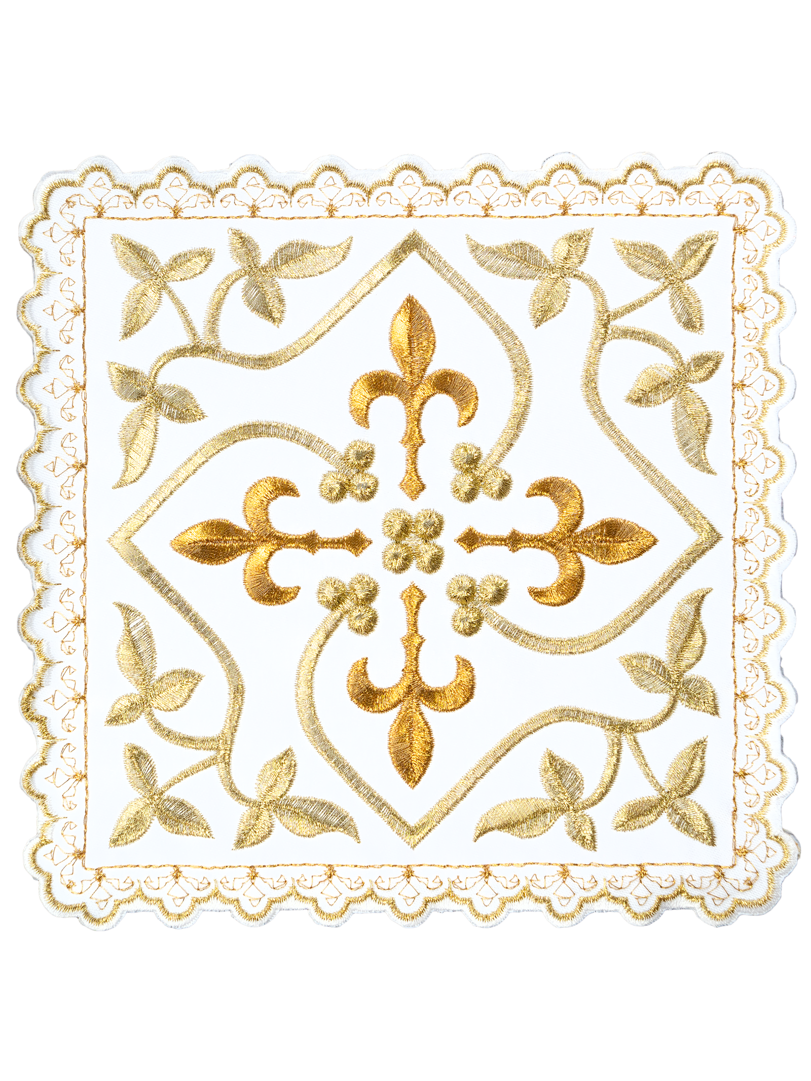 Service de calice avec motif de croix avec ornements dorés et motif floral brode