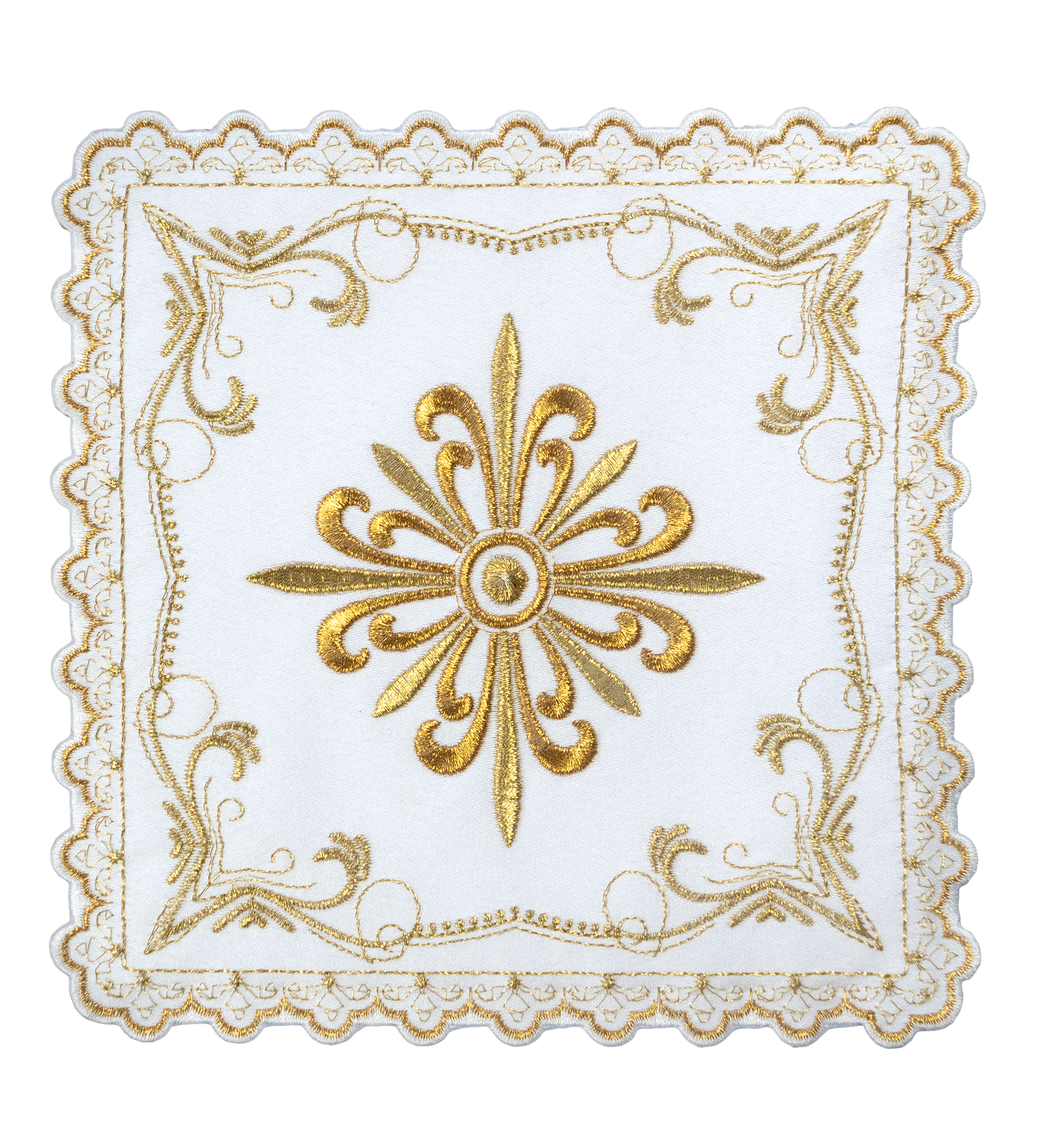 Calice avec motif de croix dorée et broderie décorative