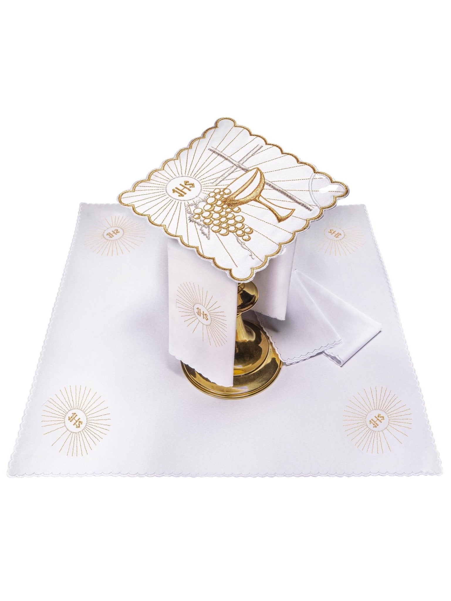 Linge d'autel avec une broderie dorée de calice et de croix KK/091 - CHASUBLES.FR