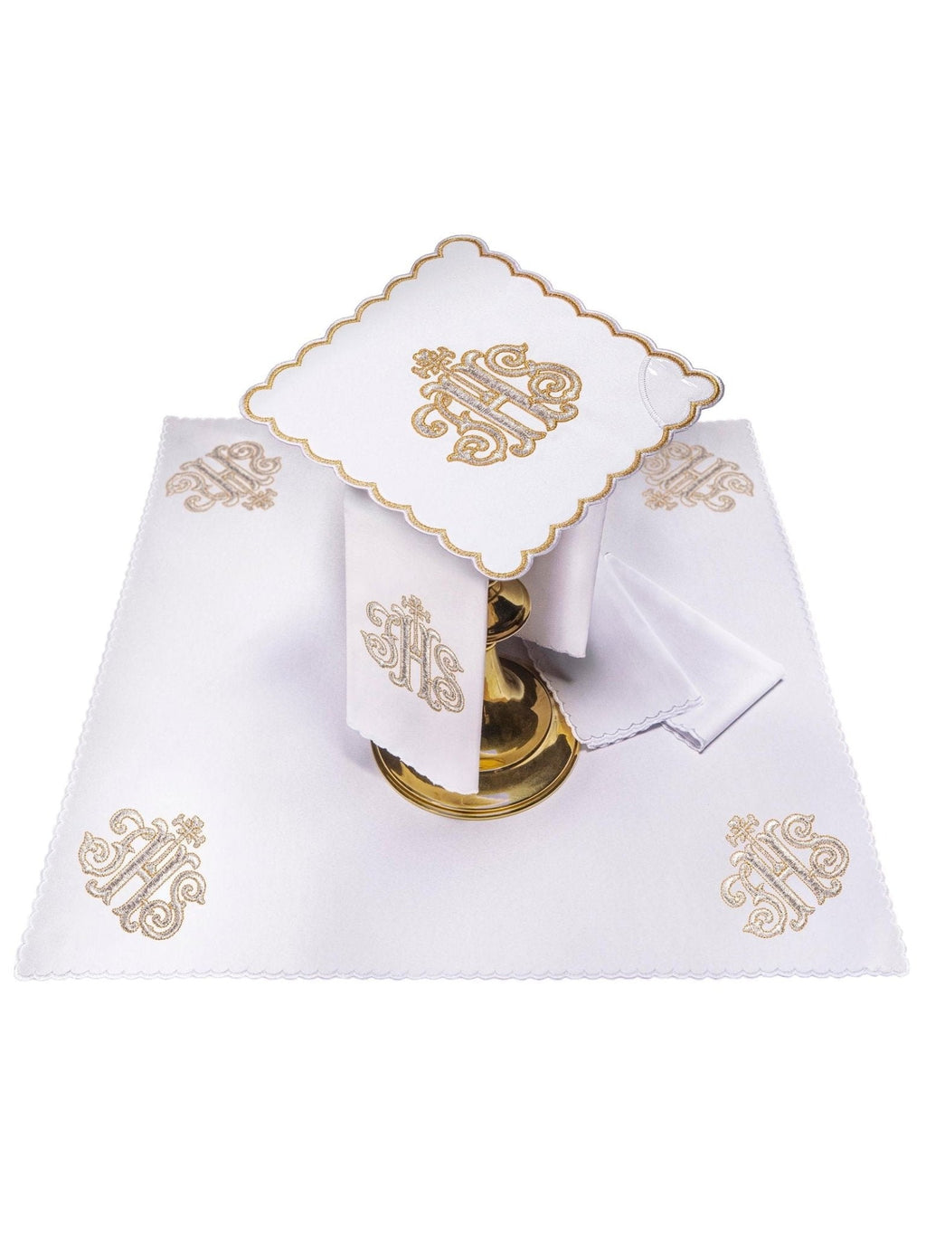Linge d'autel avec une broderie dorée de IHS KK/072/04 - CHASUBLES.FR