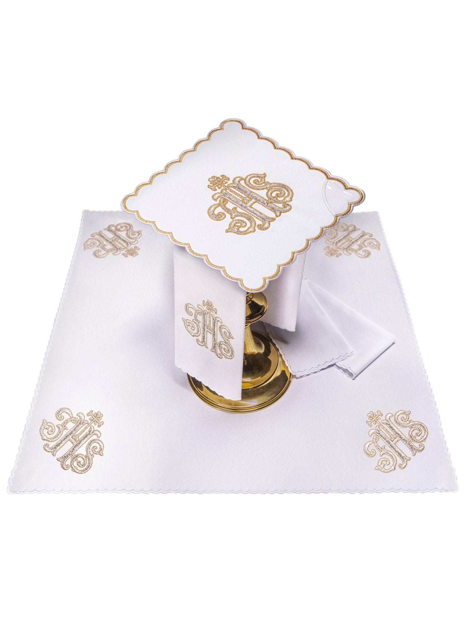 Linge d'autel avec une broderie dorée de IHS KK/072/04 - CHASUBLES.FR