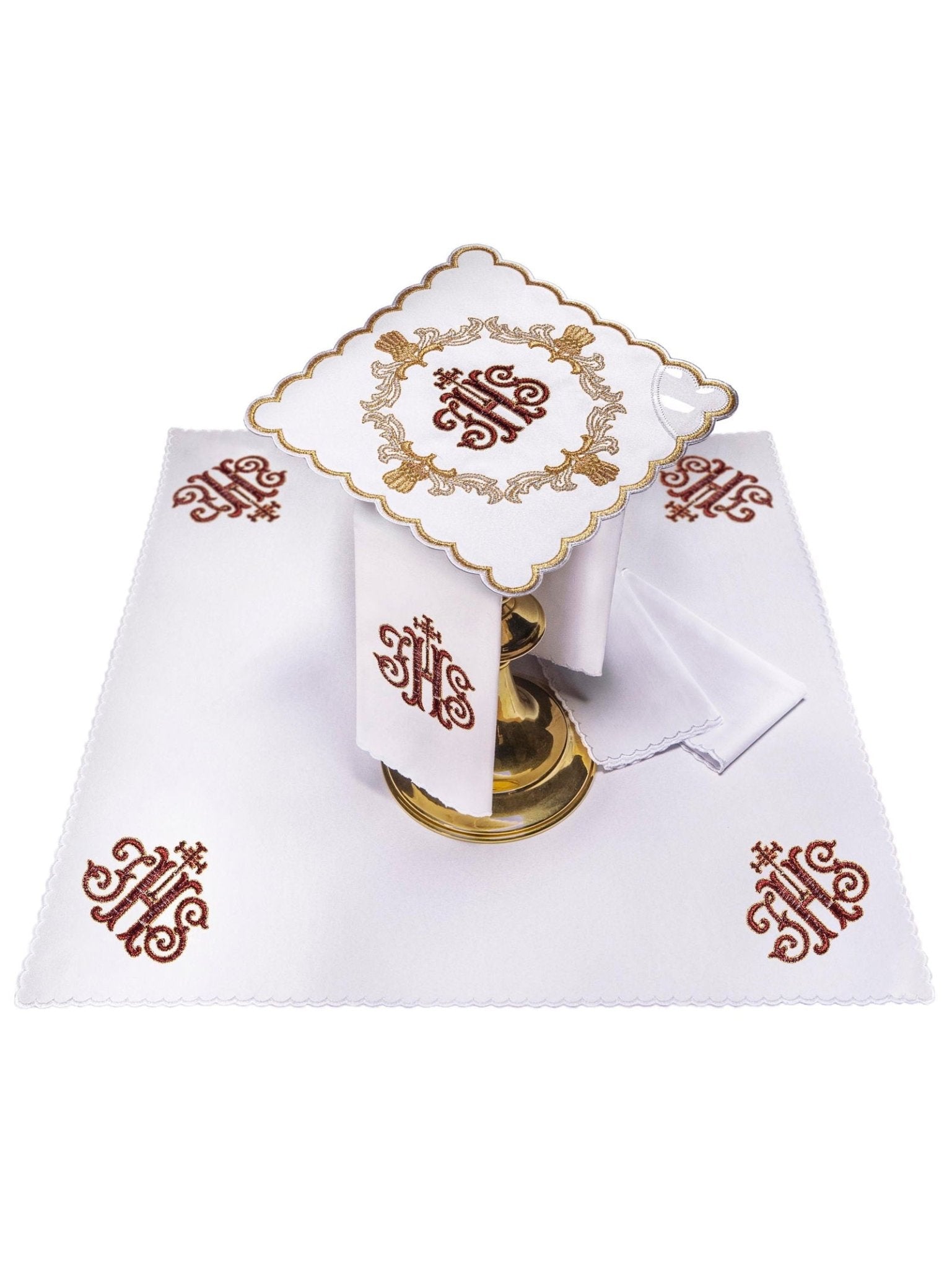 Linge d'autel avec une broderie rouge KK/038 - CHASUBLES.FR