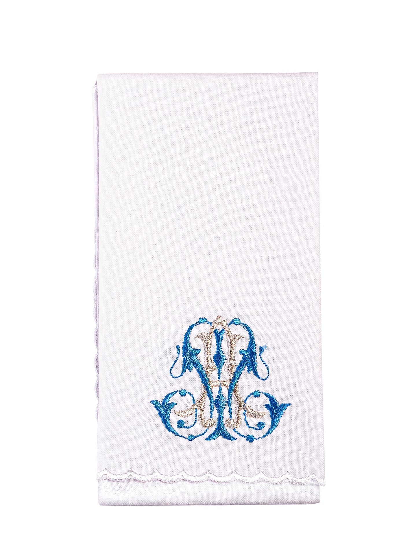 Linge d'autel avec une finition bleue et une broderie mariale KK/092 - CHASUBLES.FR