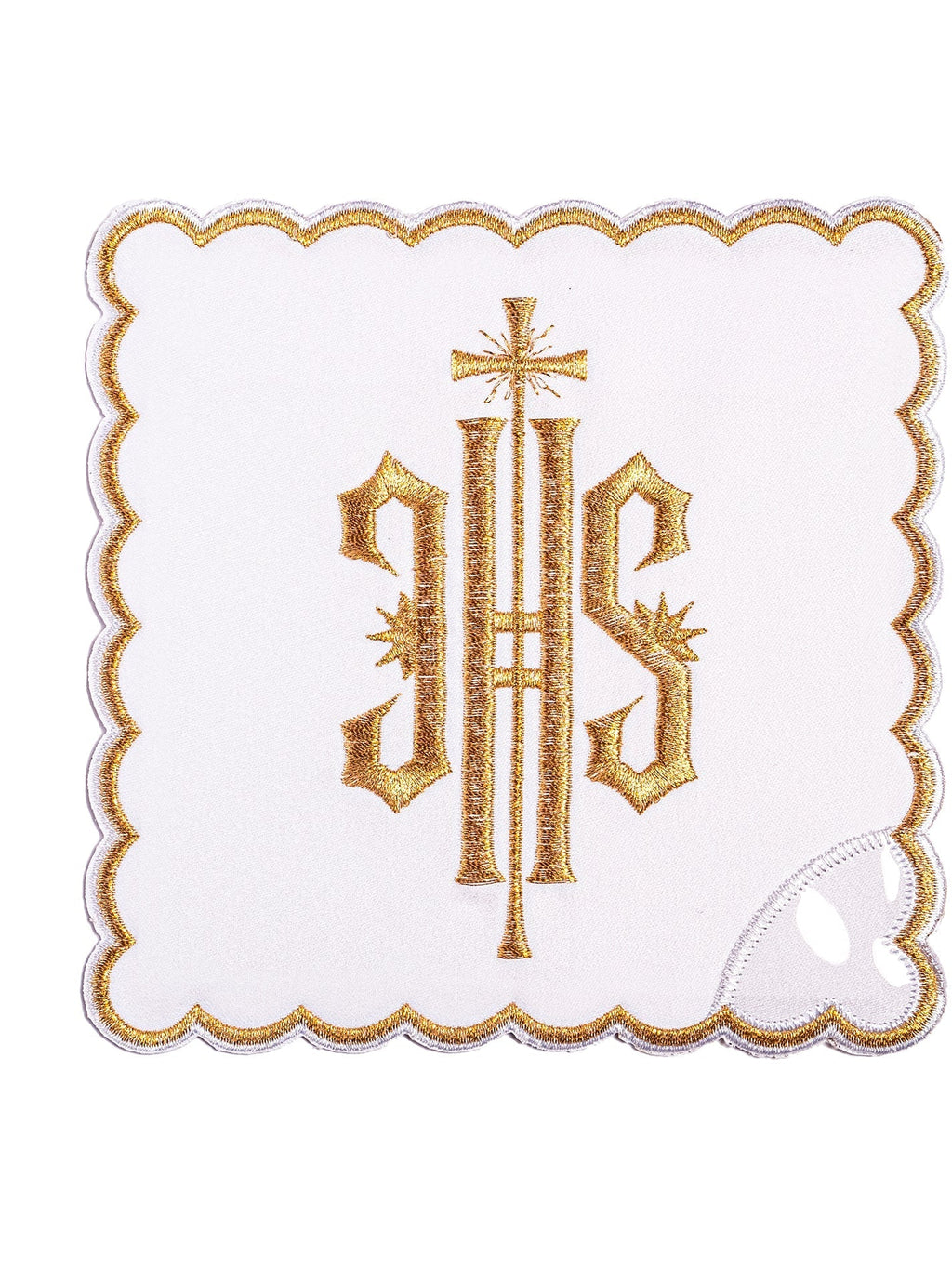 Linge d'autel avec une finition dorée et une broderie IHS KK/029/04 - CHASUBLES.FR