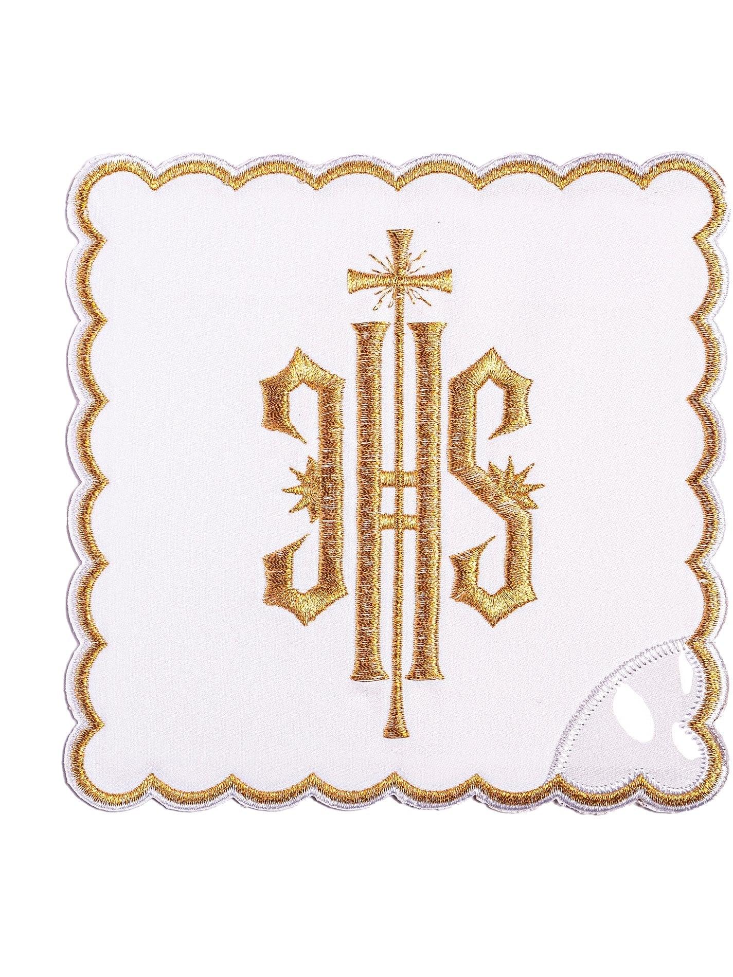 Linge d'autel avec une finition dorée et une broderie IHS KK/029/04 - CHASUBLES.FR
