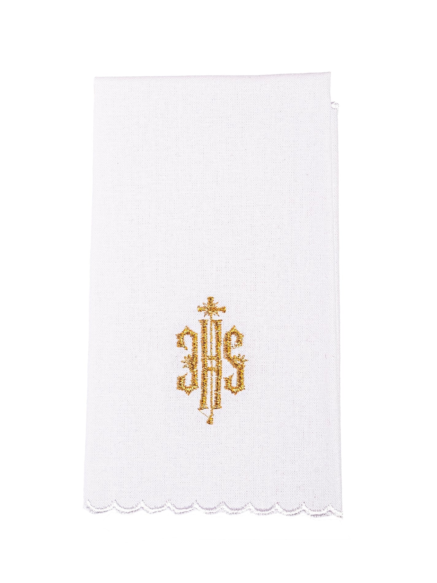 Linge d'autel avec une finition dorée et une broderie IHS KK/029/04 - CHASUBLES.FR