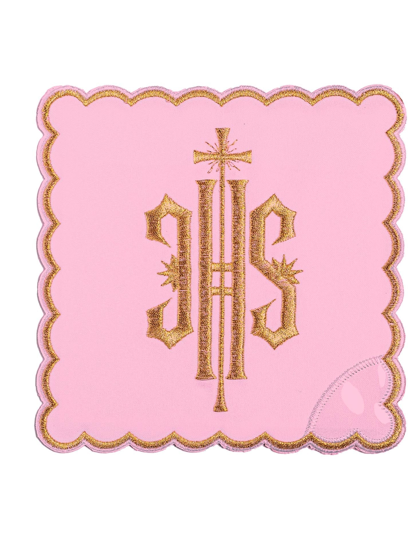Linge d'autel brodé avec le motif IHS en rose KK/029/08 - CHASUBLES.FR