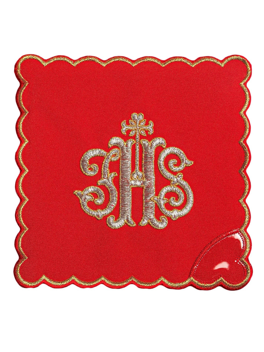 Linge d'autel brodé avec le motif IHS rouge KK/072/02 - CHASUBLES.FR
