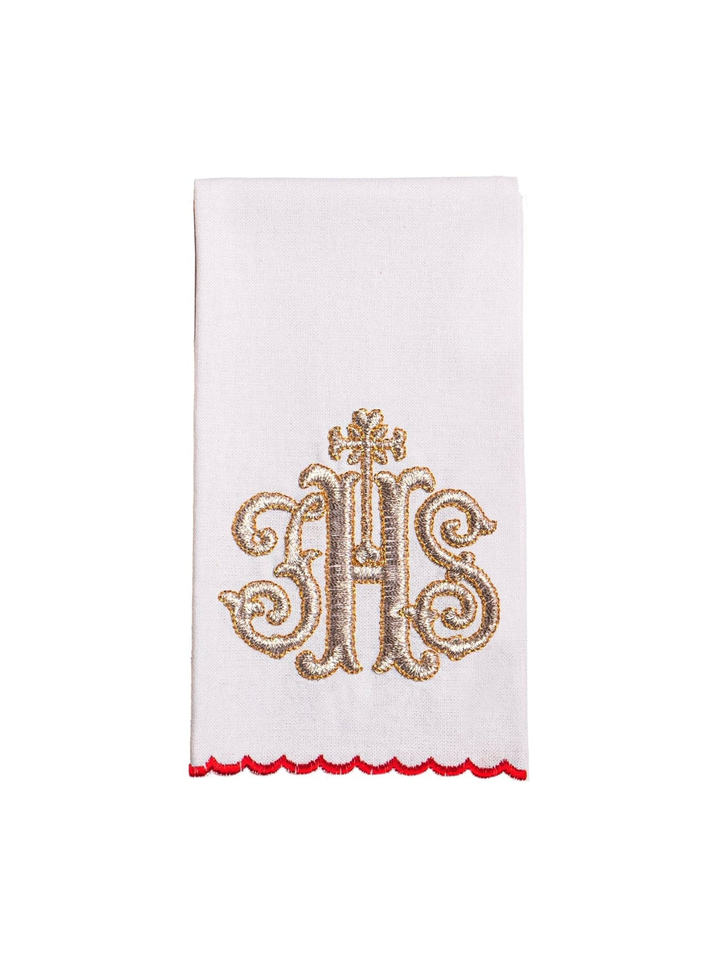 Linge d'autel brodé avec le motif IHS rouge KK/072/02 - CHASUBLES.FR