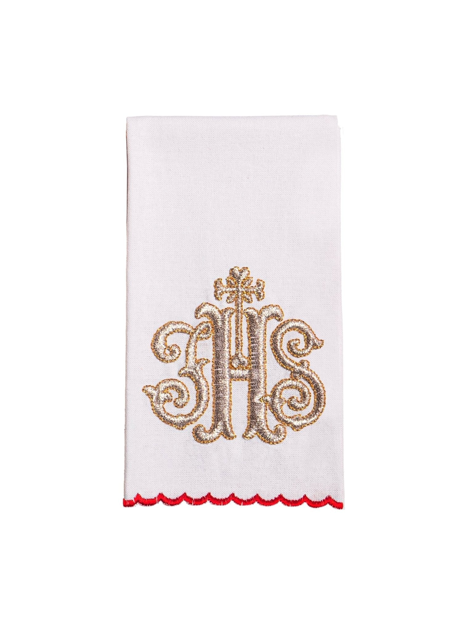 Linge d'autel brodé avec le motif IHS rouge KK/072/02 - CHASUBLES.FR