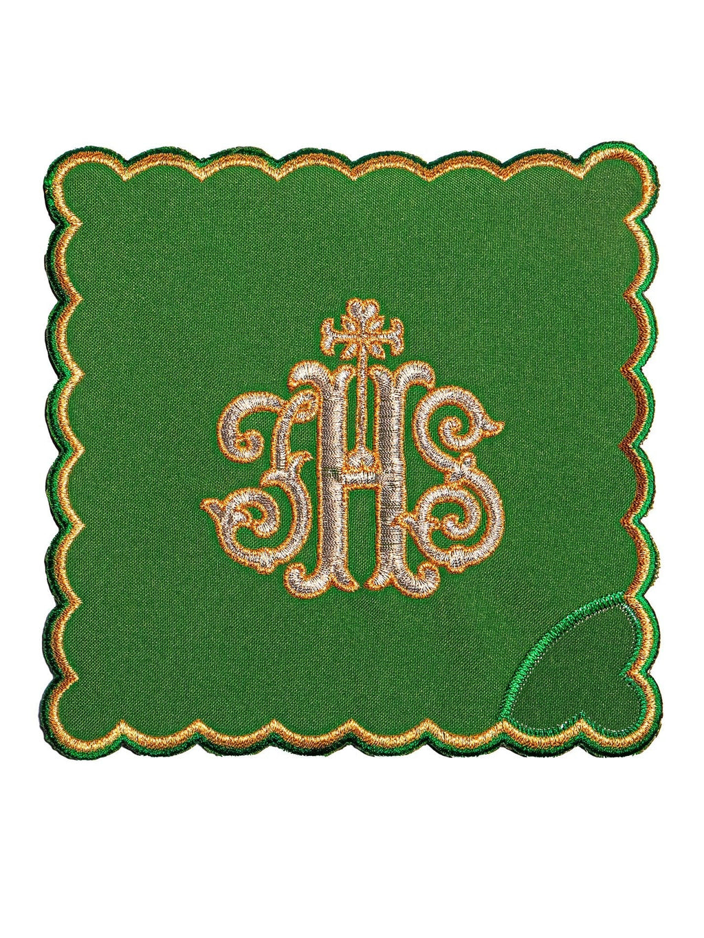 Linge d'autel brodé avec le motif IHS vert KK/072/01 - CHASUBLES.FR