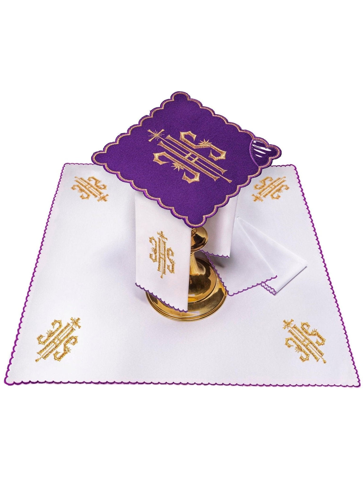 Linge d'autel brodé avec le motif IHS violet KK/029/03 - CHASUBLES.FR