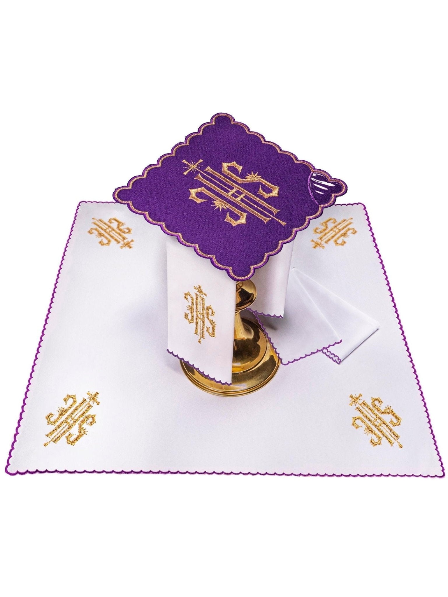 Linge d'autel brodé avec le motif IHS violet KK/029/03 - CHASUBLES.FR