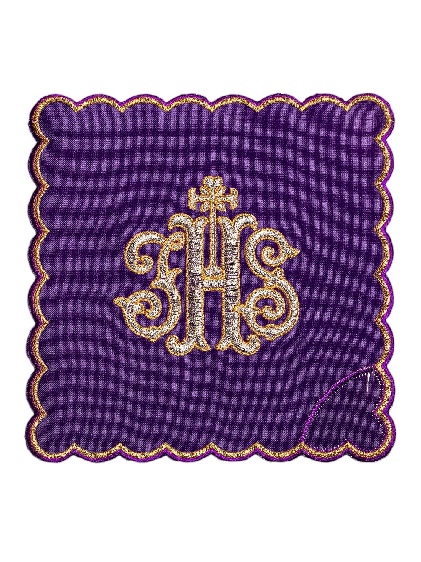 Linge d'autel brodé avec le motif IHS violet KK/072/03 - CHASUBLES.FR