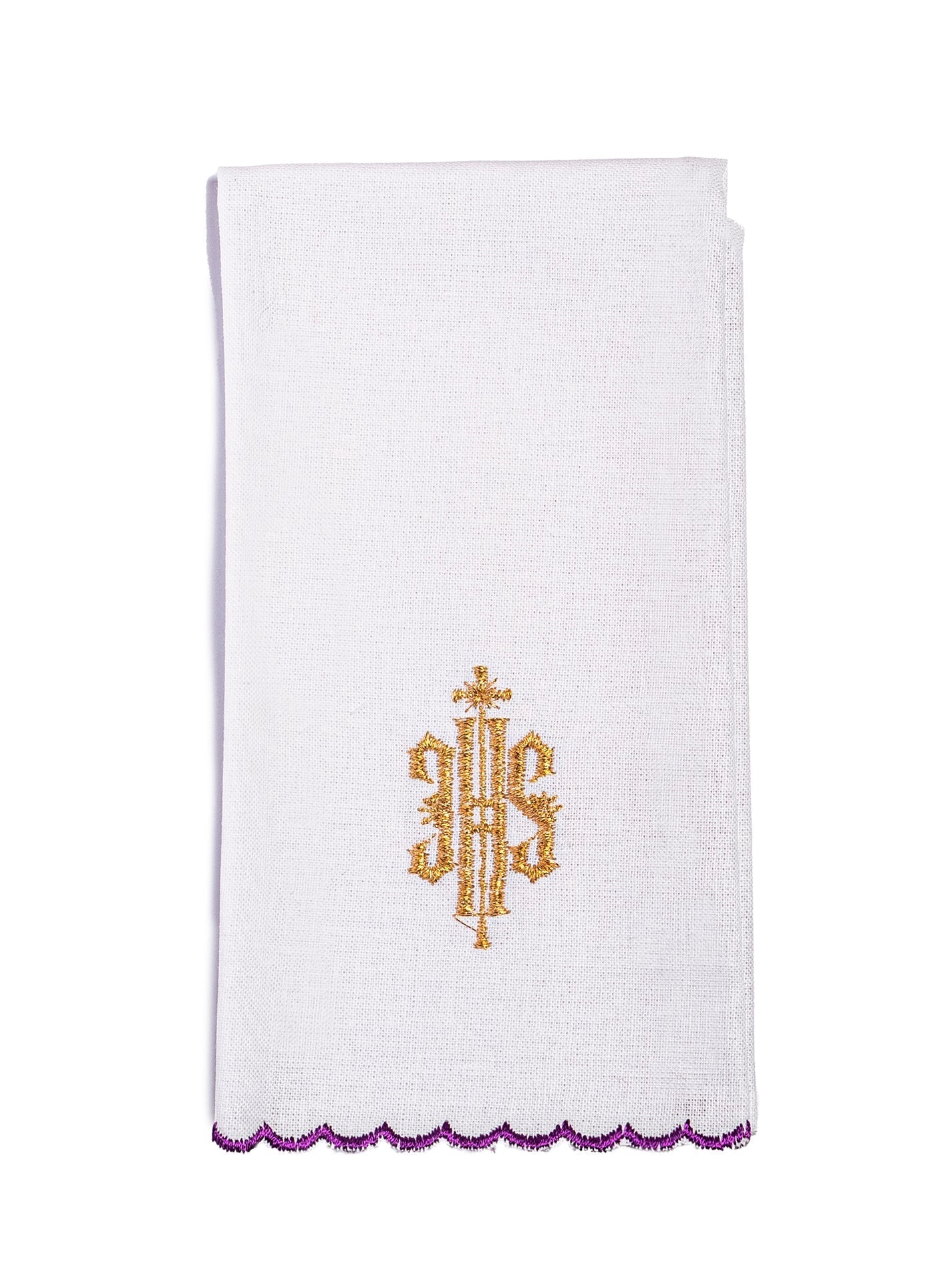 Linge d'autel brodé avec le motif IHS violet KK/029/03 - CHASUBLES.FR
