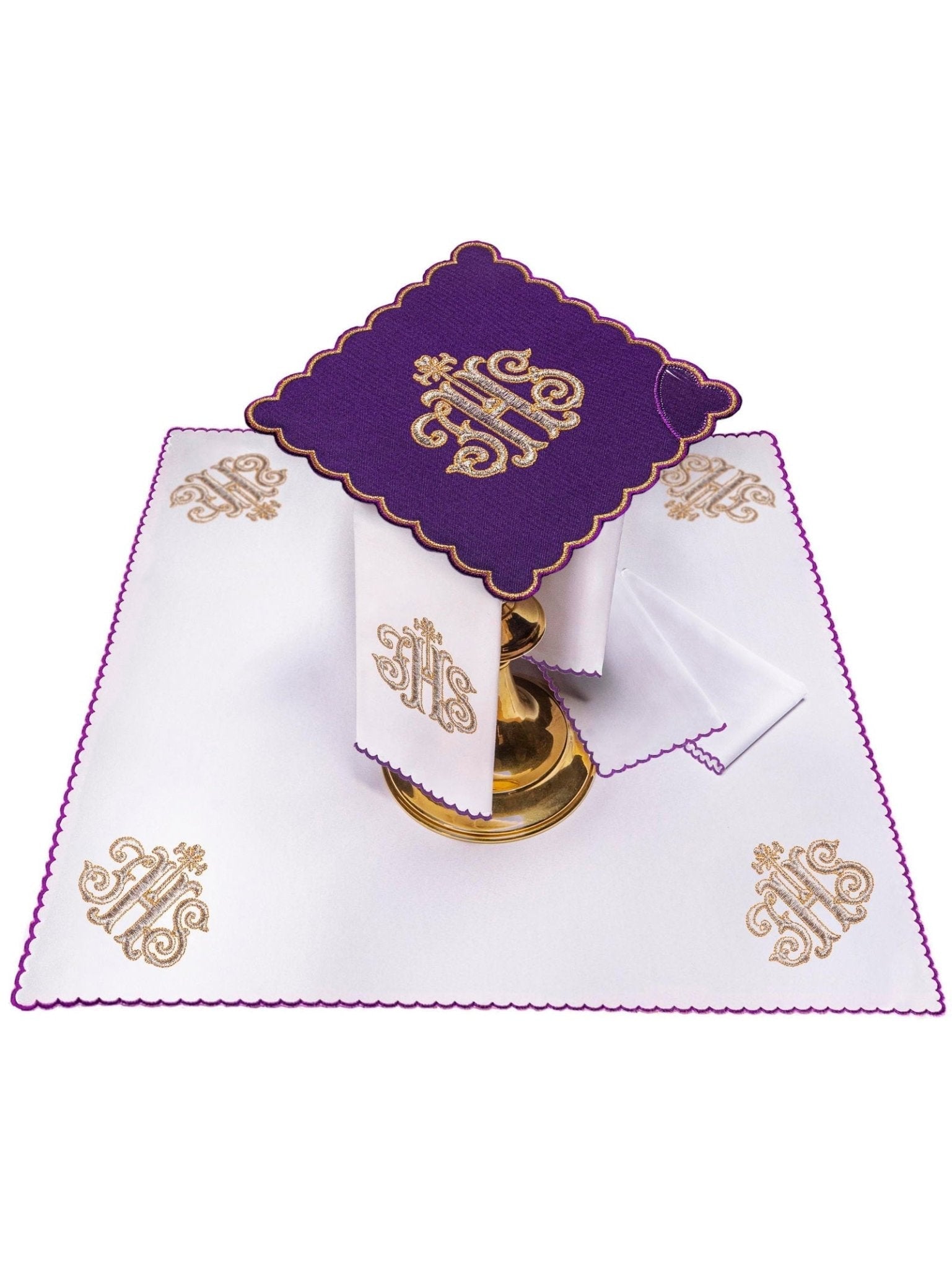 Linge d'autel brodé avec le motif IHS violet KK/072/03 - CHASUBLES.FR