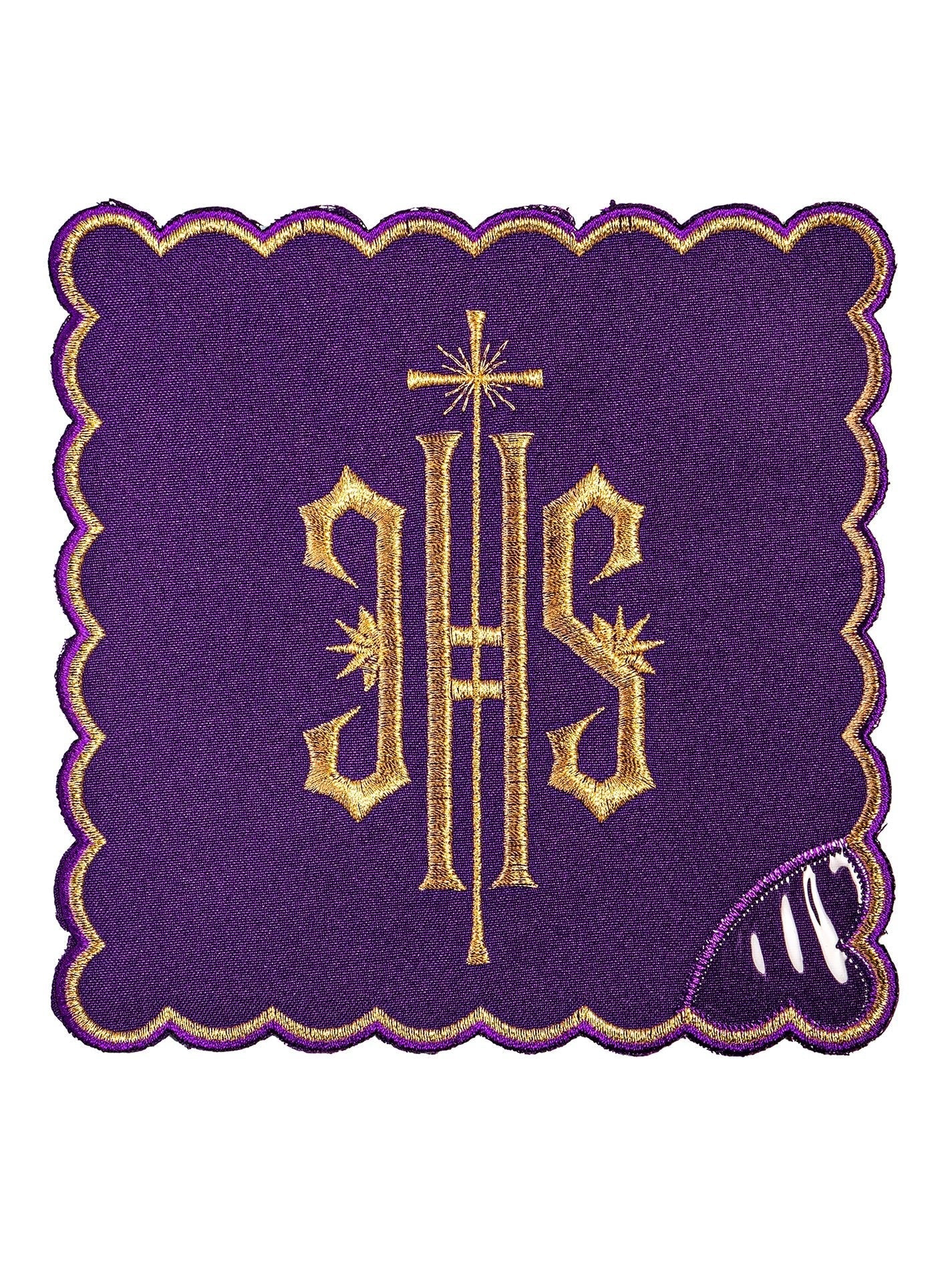 Linge d'autel brodé avec le motif IHS violet KK/029/03 - CHASUBLES.FR