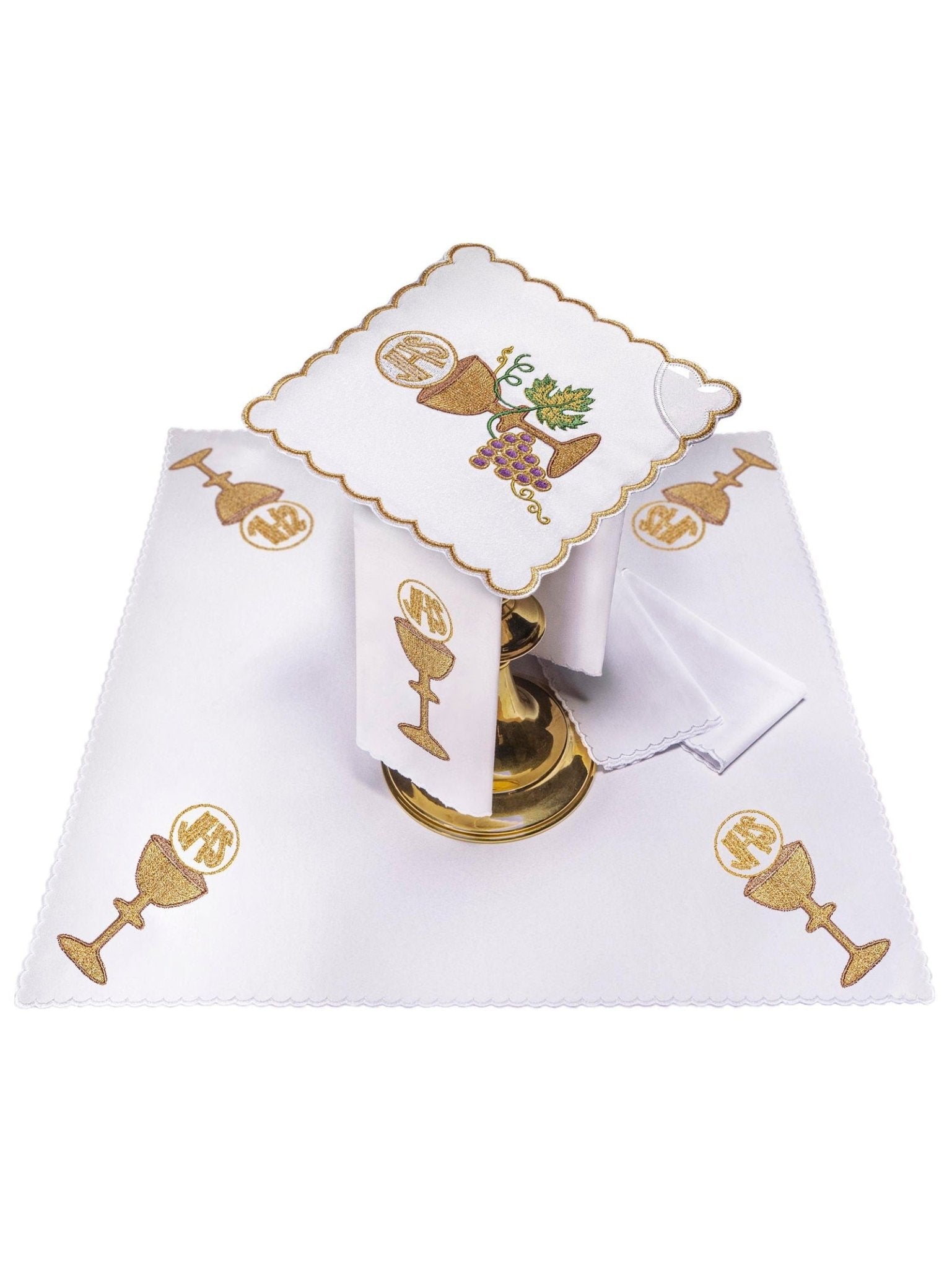 Linge d'autel brodé avec un motif de calice KK/058 - CHASUBLES.FR