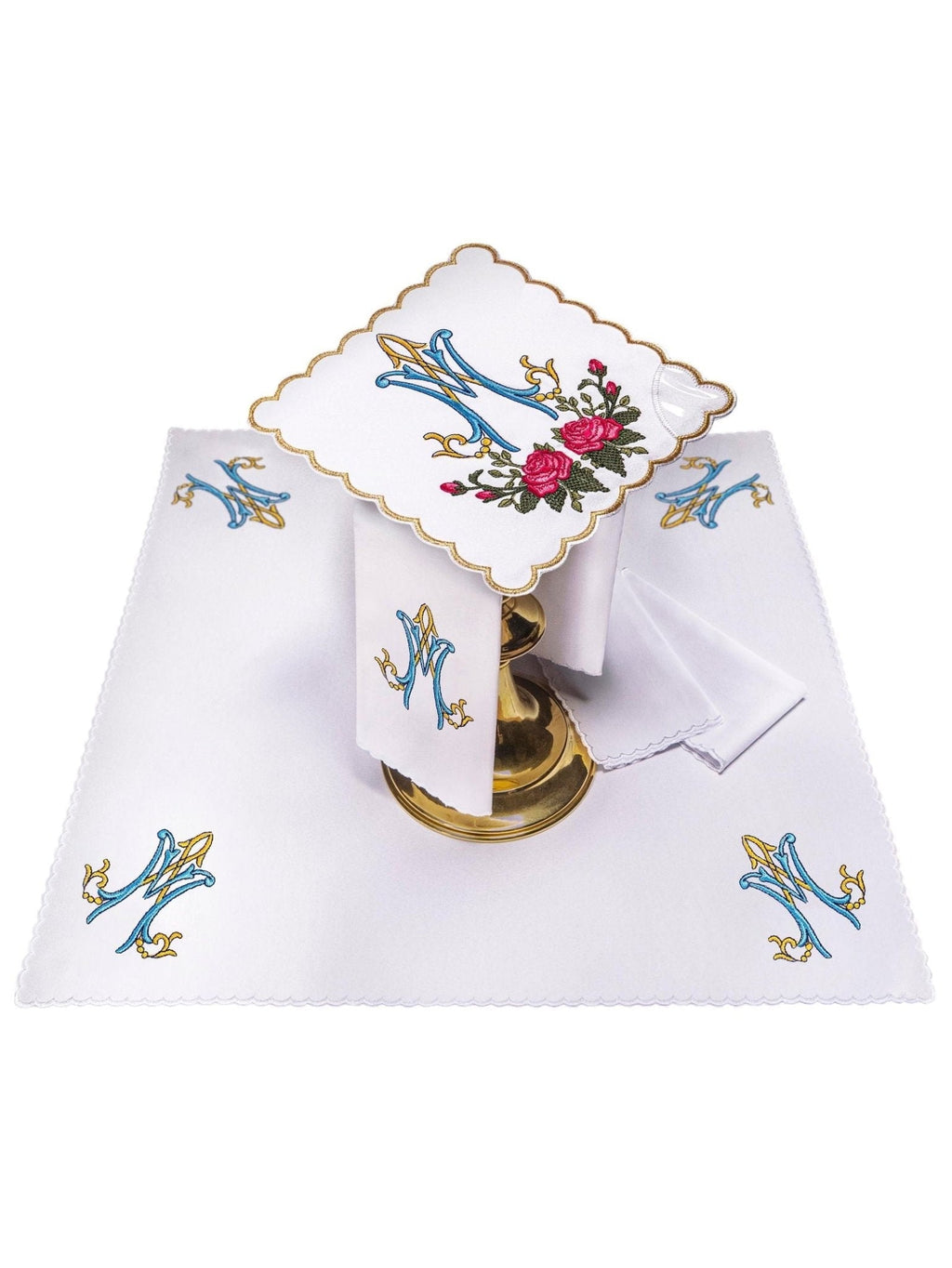 Linge d'autel brodé avec un motif marial coloré KK/078 - CHASUBLES.FR