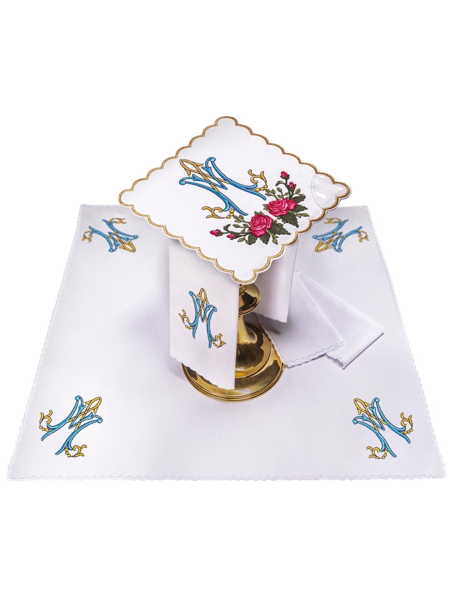 Linge d'autel brodé avec un motif marial coloré KK/078 - CHASUBLES.FR