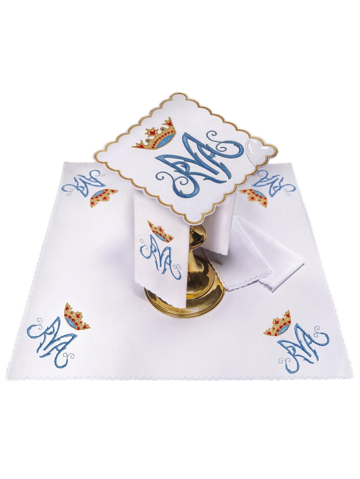 Linge d'autel brodé avec un motif marial coloré KK/003/C1 - CHASUBLES.FR