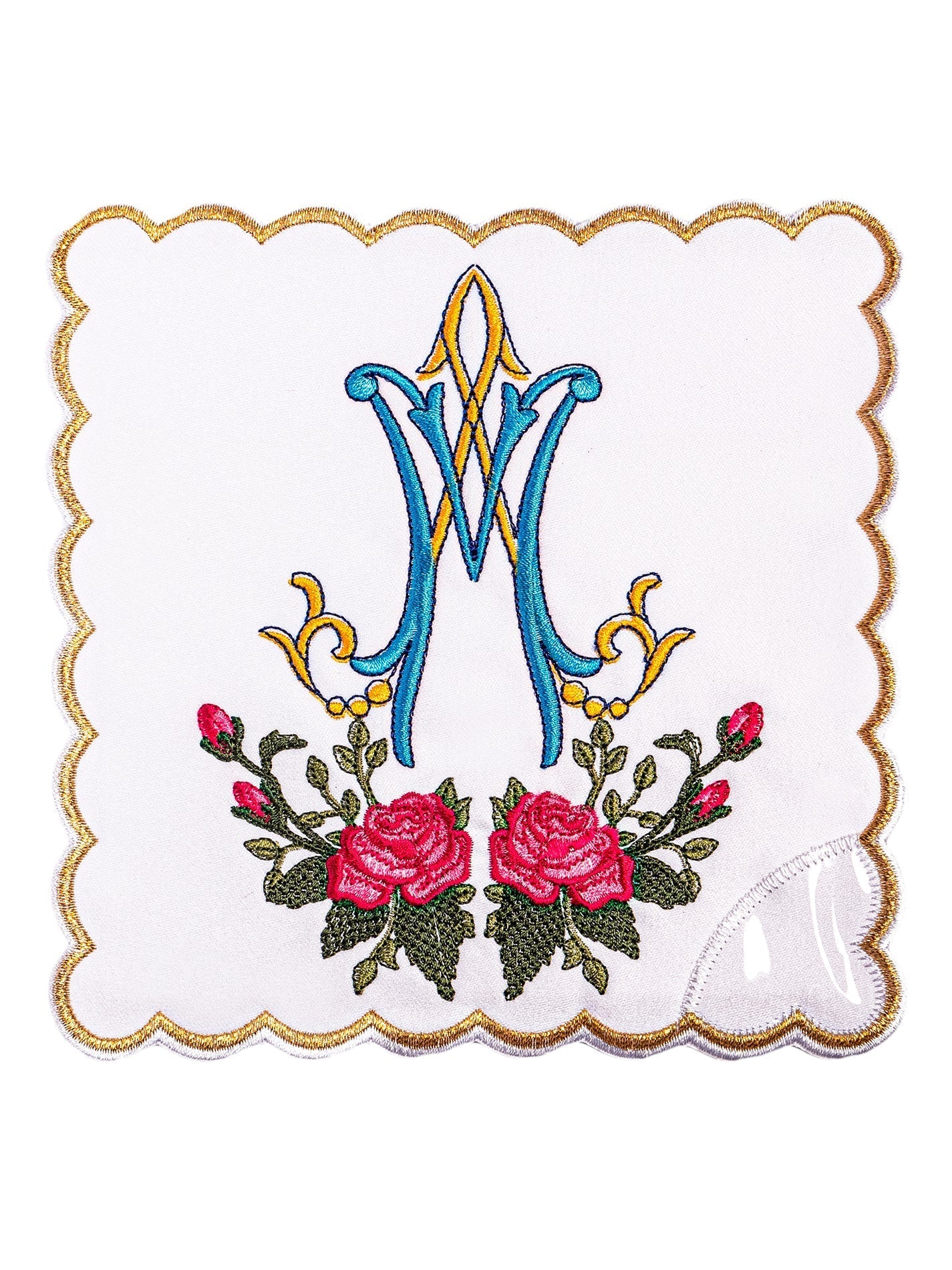 Linge d'autel brodé avec un motif marial coloré KK/078 - CHASUBLES.FR