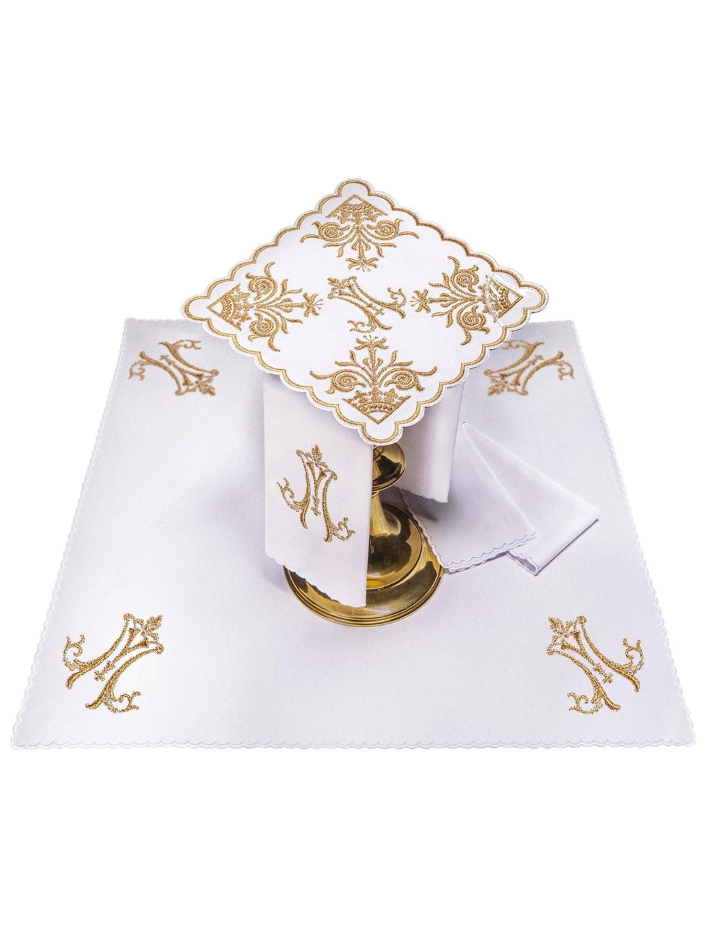 Linge d'autel brodé avec un motif marial coloré KK/077 - CHASUBLES.FR