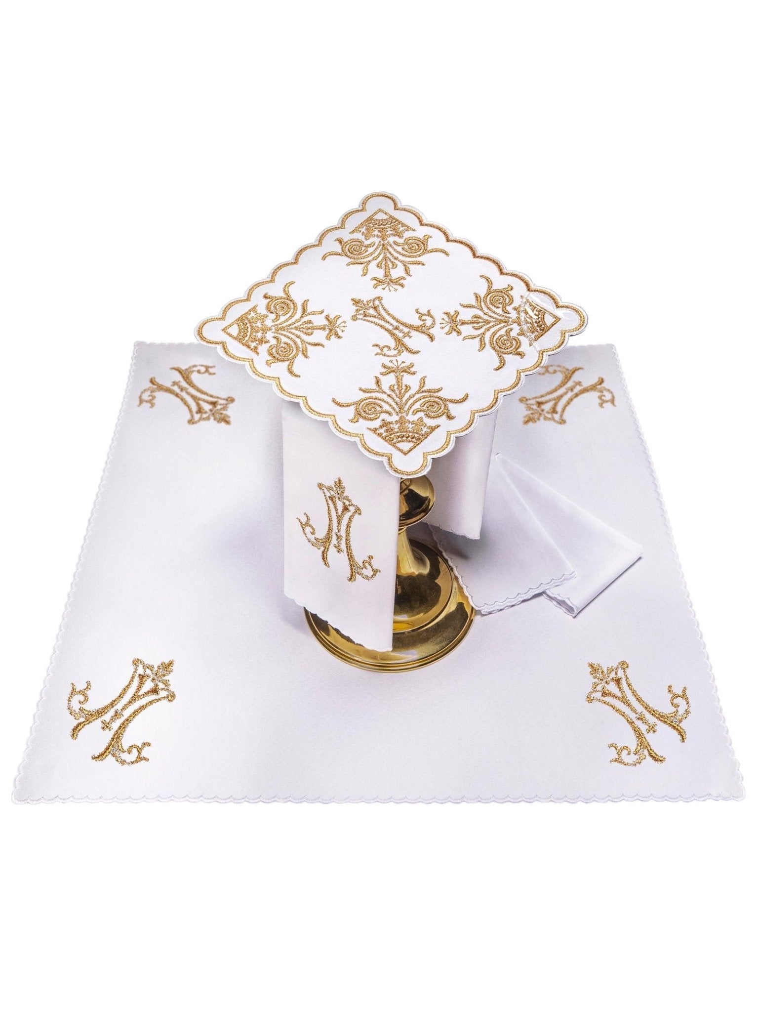Linge d'autel brodé avec un motif marial coloré KK/077 - CHASUBLES.FR