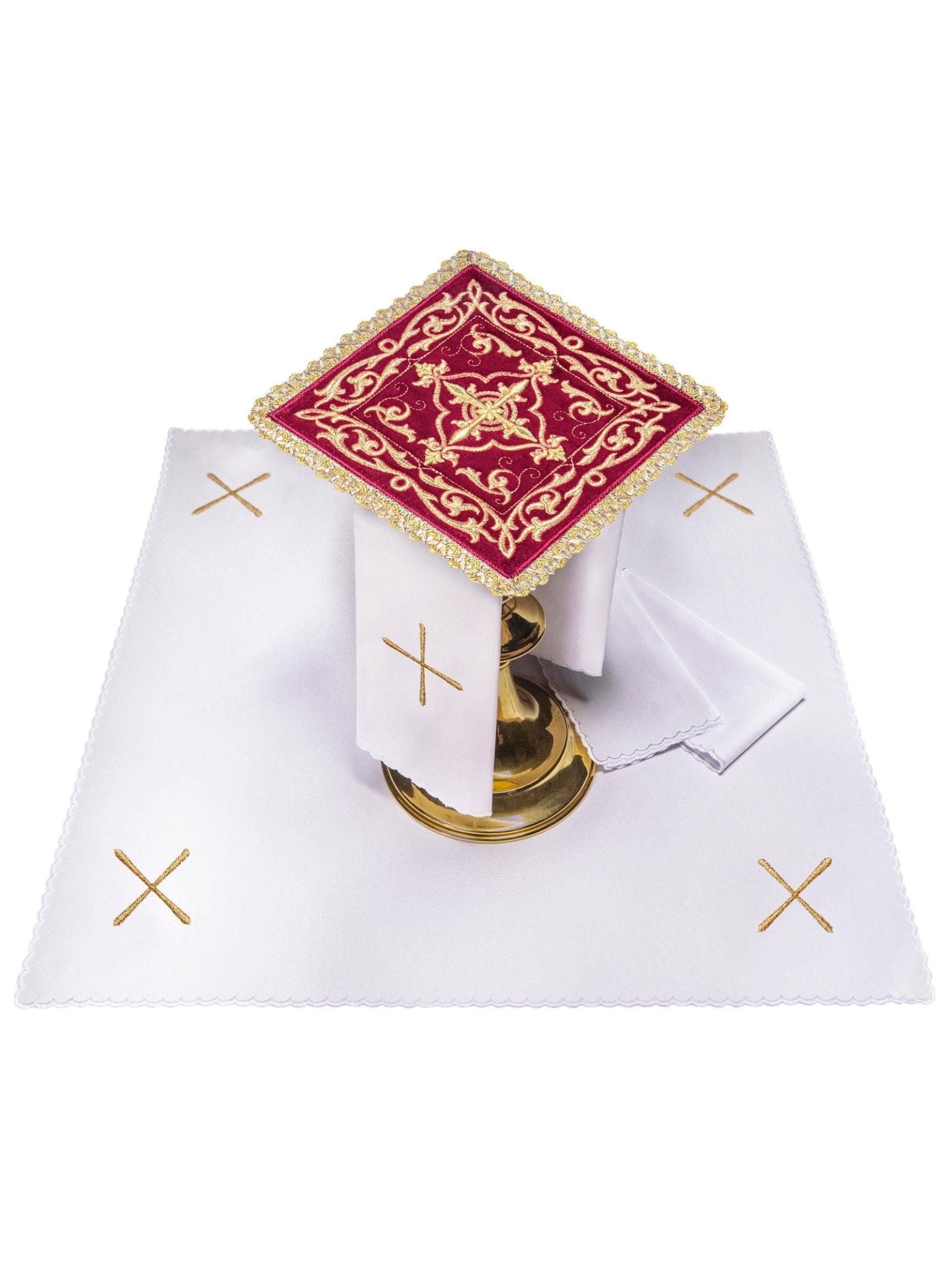 Linge d'autel brodé en velours bordeaux KK/5003/C1 - CHASUBLES.FR