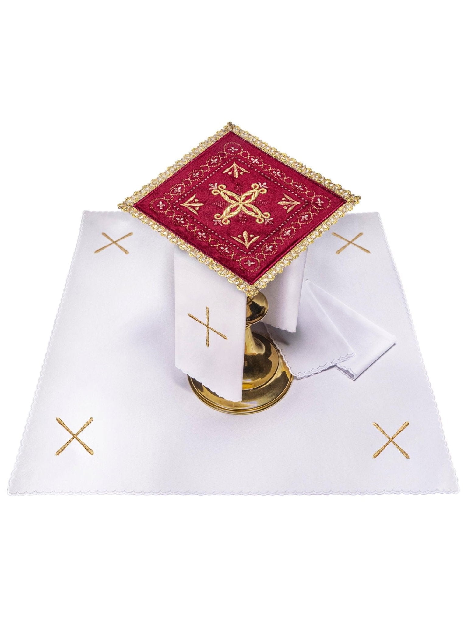 Linge d'autel brodé en velours bordeaux KK/5006/C1 - CHASUBLES.FR