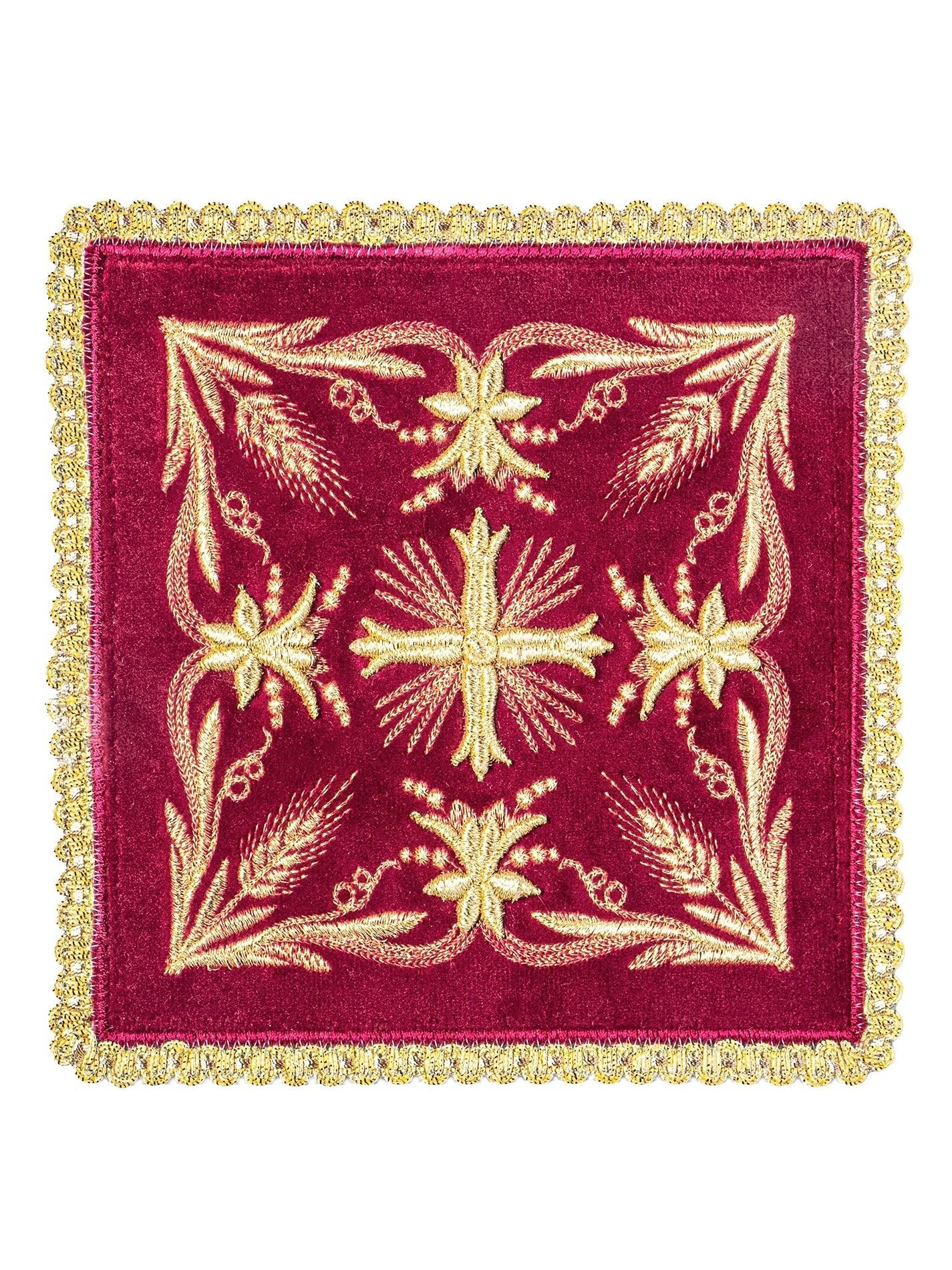 Linge d'autel brodé en velours bordeaux KK/5001/C1 - CHASUBLES.FR