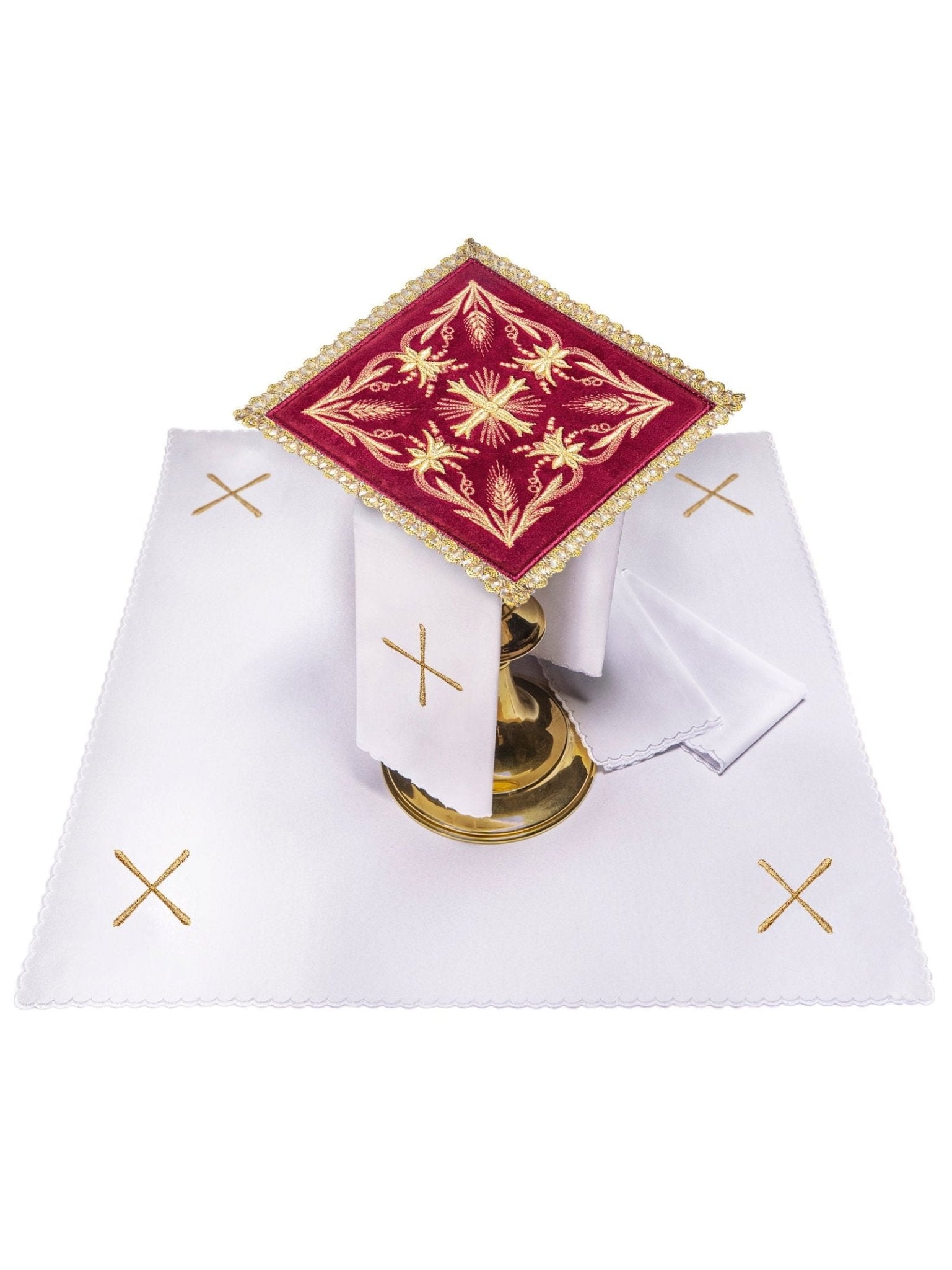 Linge d'autel brodé en velours bordeaux KK/5001/C1 - CHASUBLES.FR