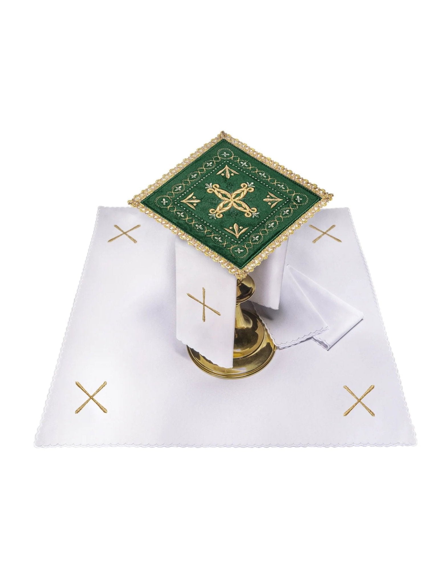 Linge d'autel brodé en velours vert broderie en croix KK/5006/C3 - CHASUBLES.FR