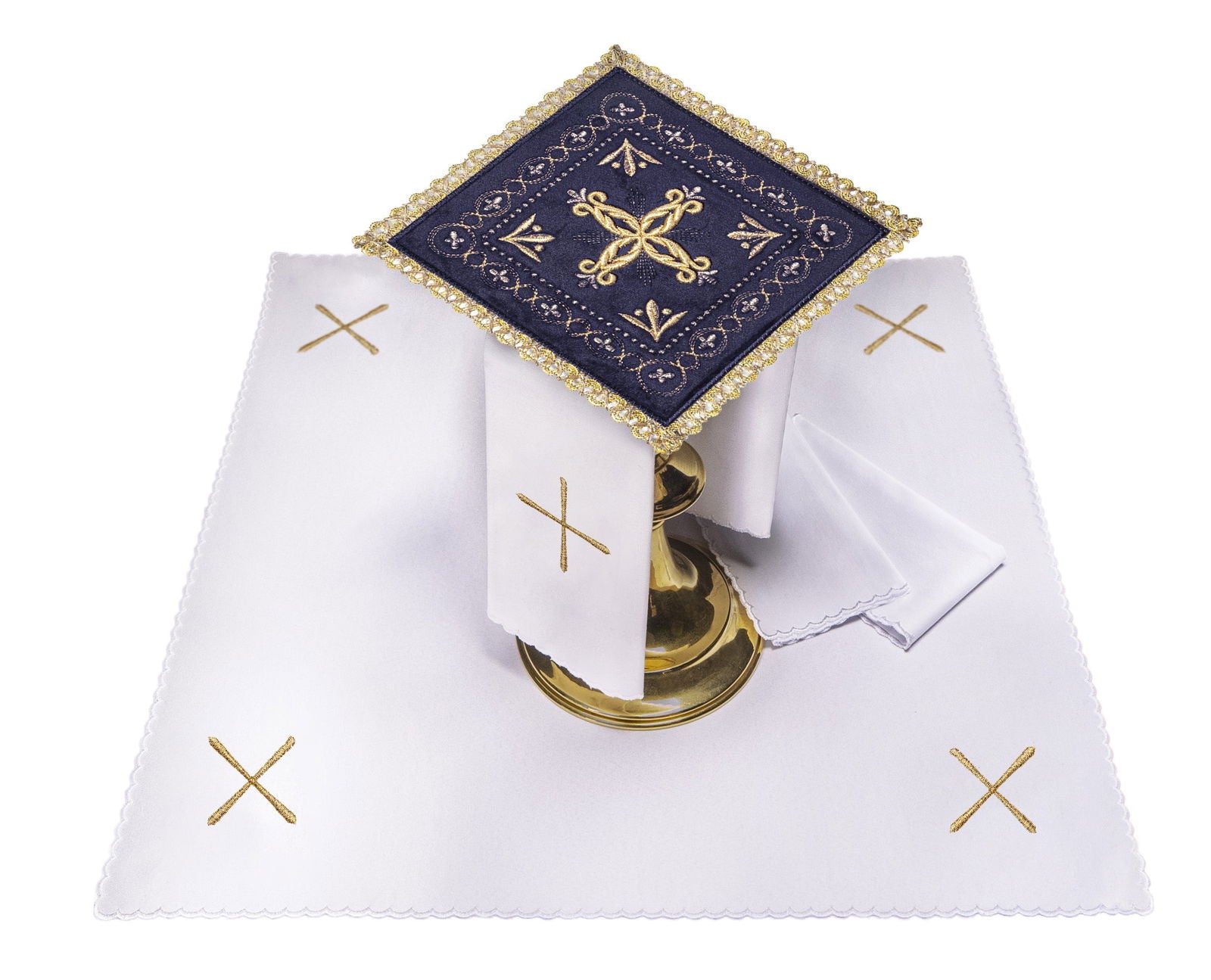 Linge d'autel coton brodé en velours vert KK/5006/C4 - CHASUBLES.FR