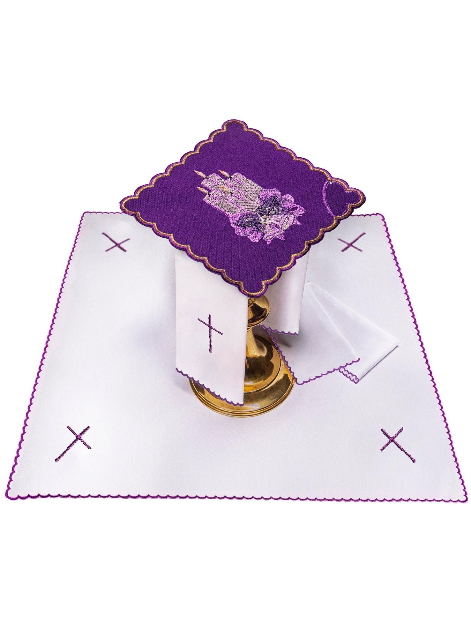 Linge d'autel de l'Avent brodé en lin KK/169 - CHASUBLES.FR