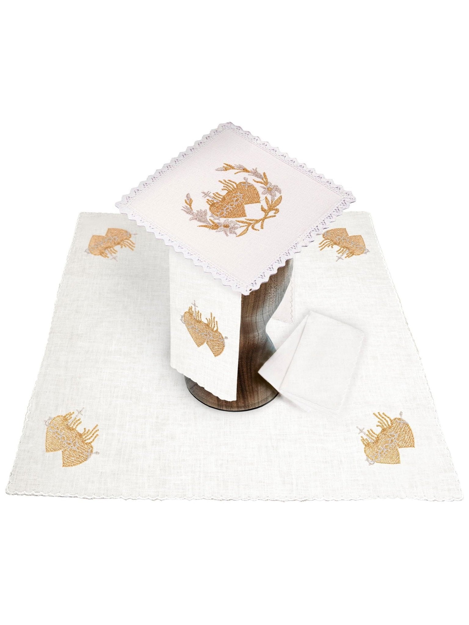 Linge d'autel en lin avec broderie dorée KKL/016 - CHASUBLES.FR