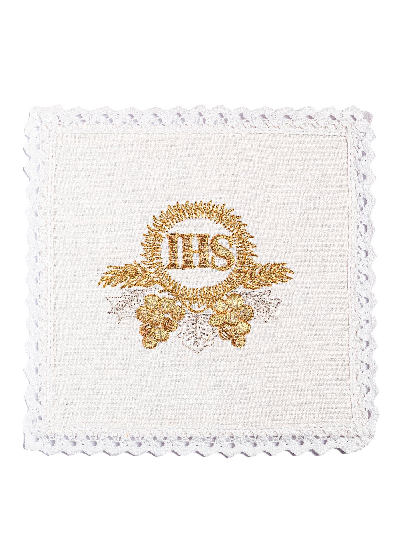 Linge d'autel en lin avec broderie IHS dorée KKL/015 - CHASUBLES.FR