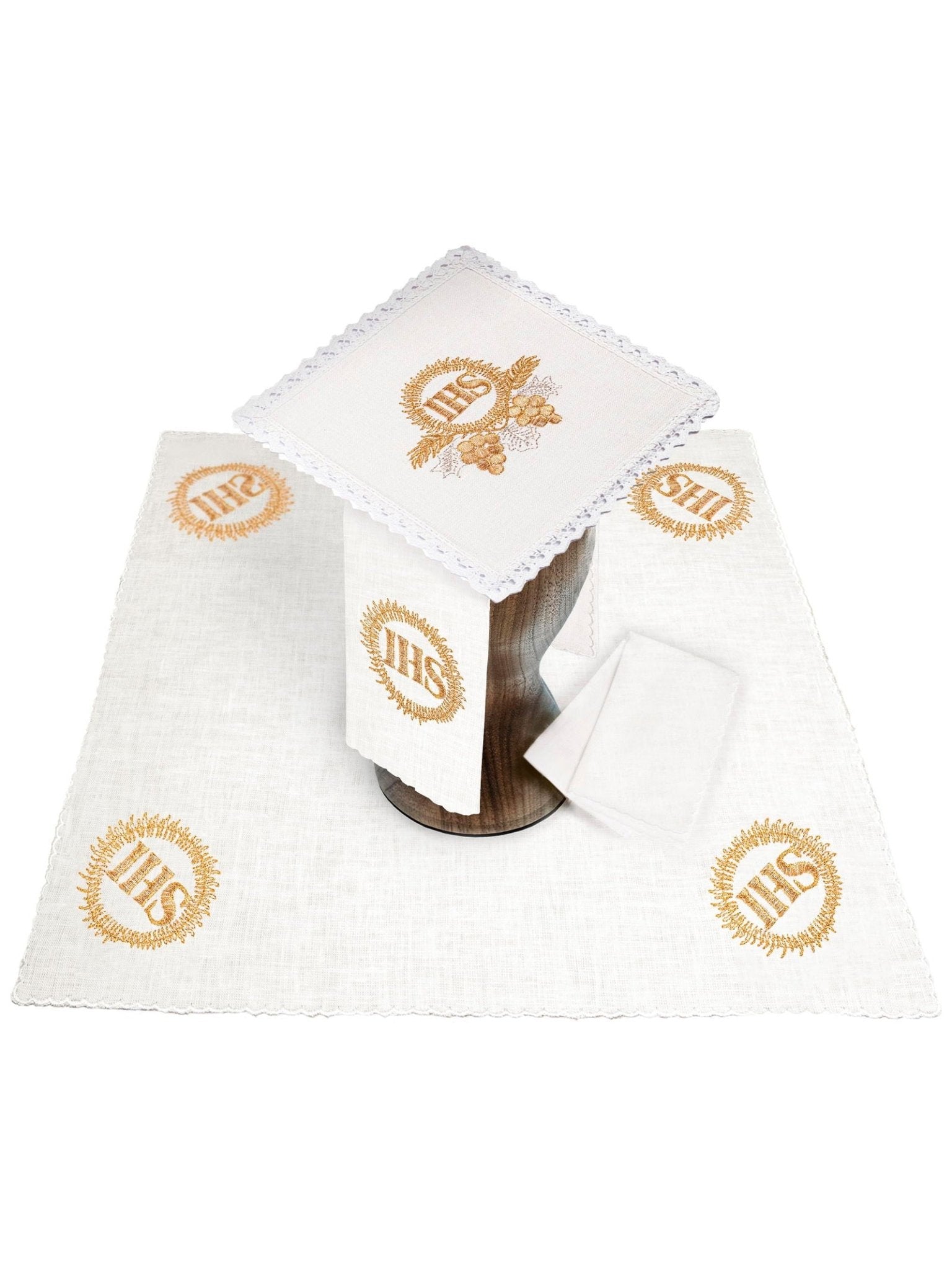 Linge d'autel en lin avec broderie IHS dorée KKL/015 - CHASUBLES.FR