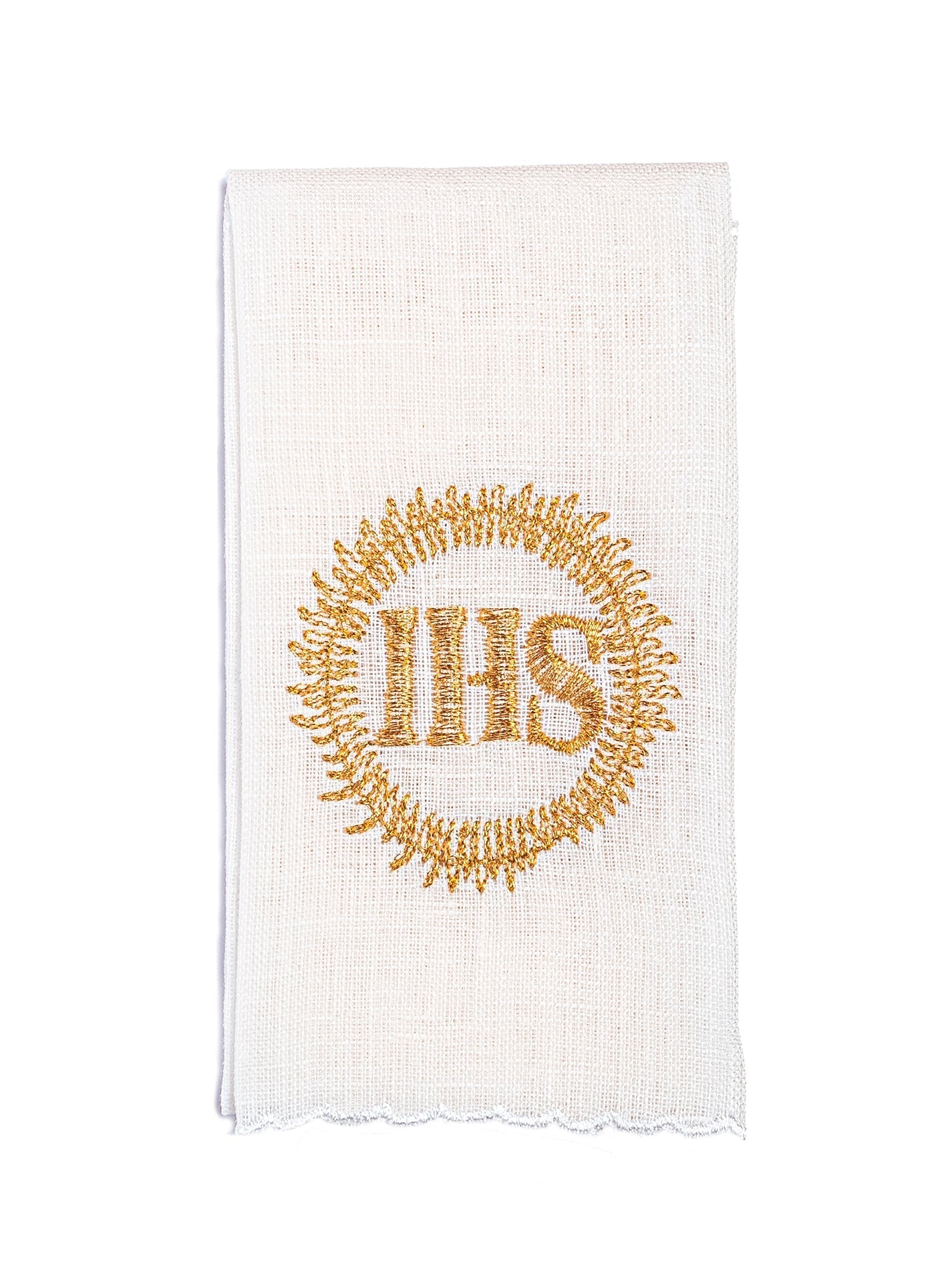 Linge d'autel en lin avec broderie IHS dorée KKL/015 - CHASUBLES.FR