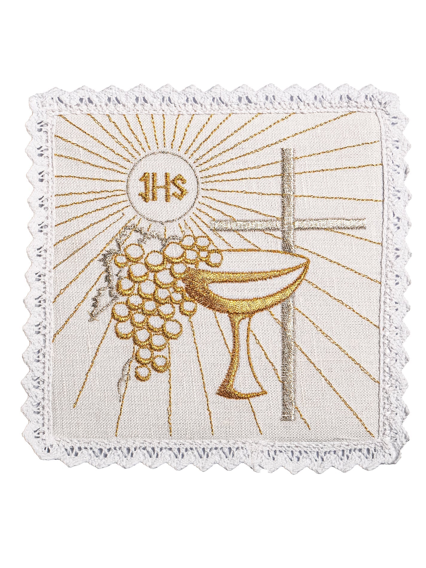Linge d'autel en lin avec calice et croix brodés KKL/091 - CHASUBLES.FR