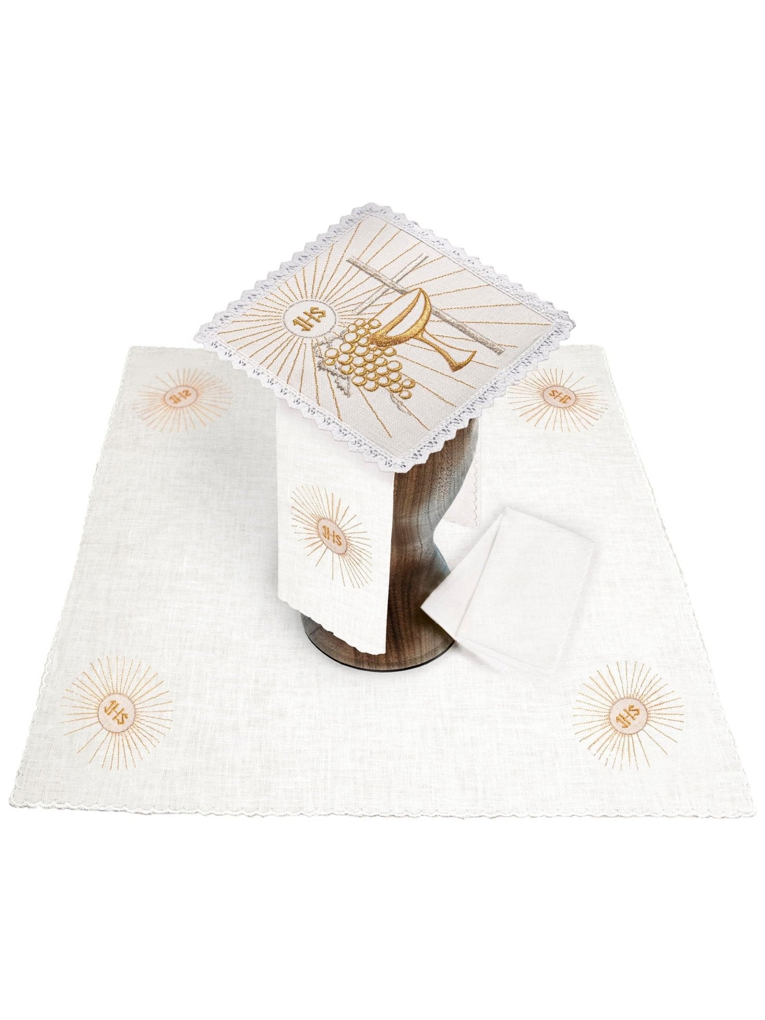 Linge d'autel en lin avec calice et croix brodés KKL/091 - CHASUBLES.FR