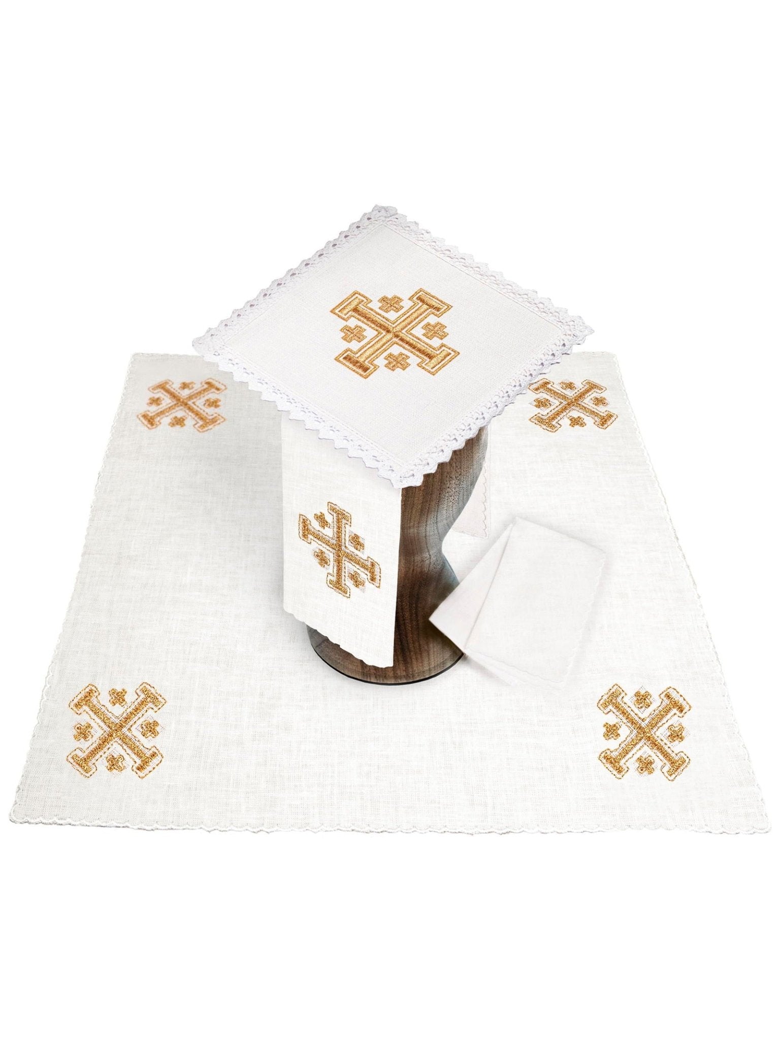 Linge d'autel en lin avec une broderie de croix de Jérusalem KKL/030/C1 - CHASUBLES.FR