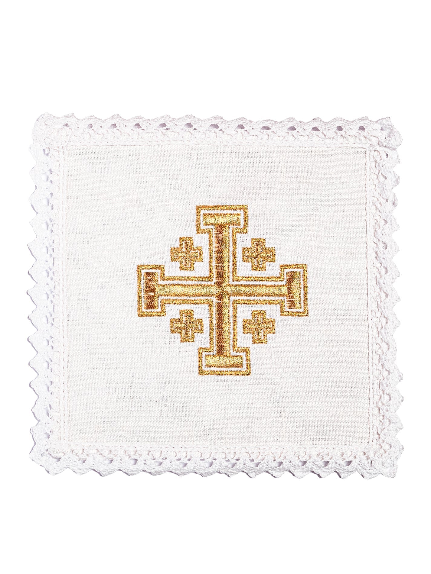 Linge d'autel en lin avec une broderie de croix de Jérusalem KKL/030/C1 - CHASUBLES.FR